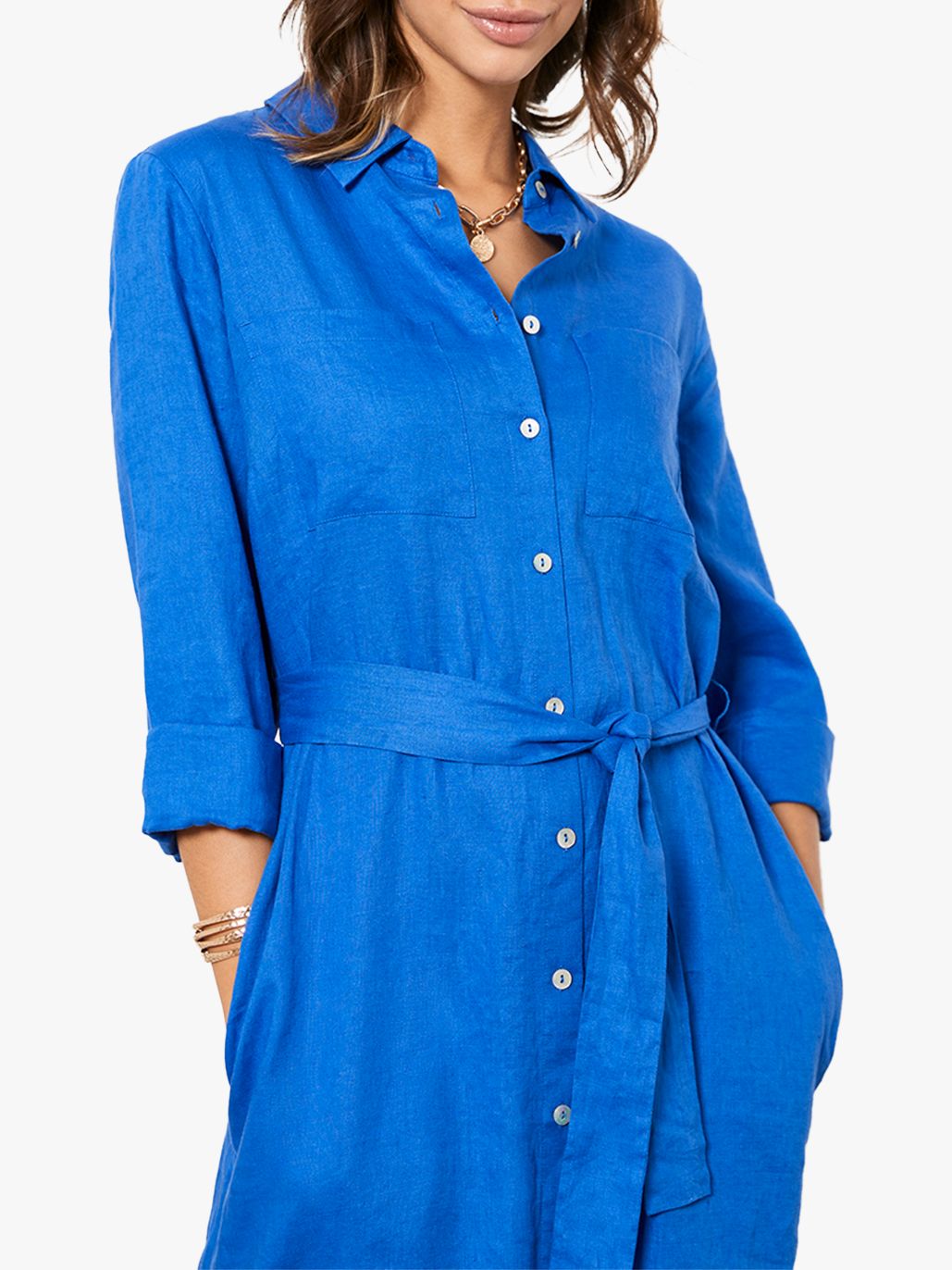 Mint Velvet Linen Midi Shirt Dress, Blue