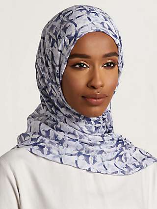 Aab Abstract Print Modal Hijab, Porcelain Blue