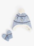 John Lewis Baby Snowman Trapper Hat and Mittens Set, Light Blue