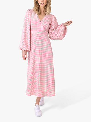 Ro&Zo Gingham Wrap Midi Dress, Pink/White