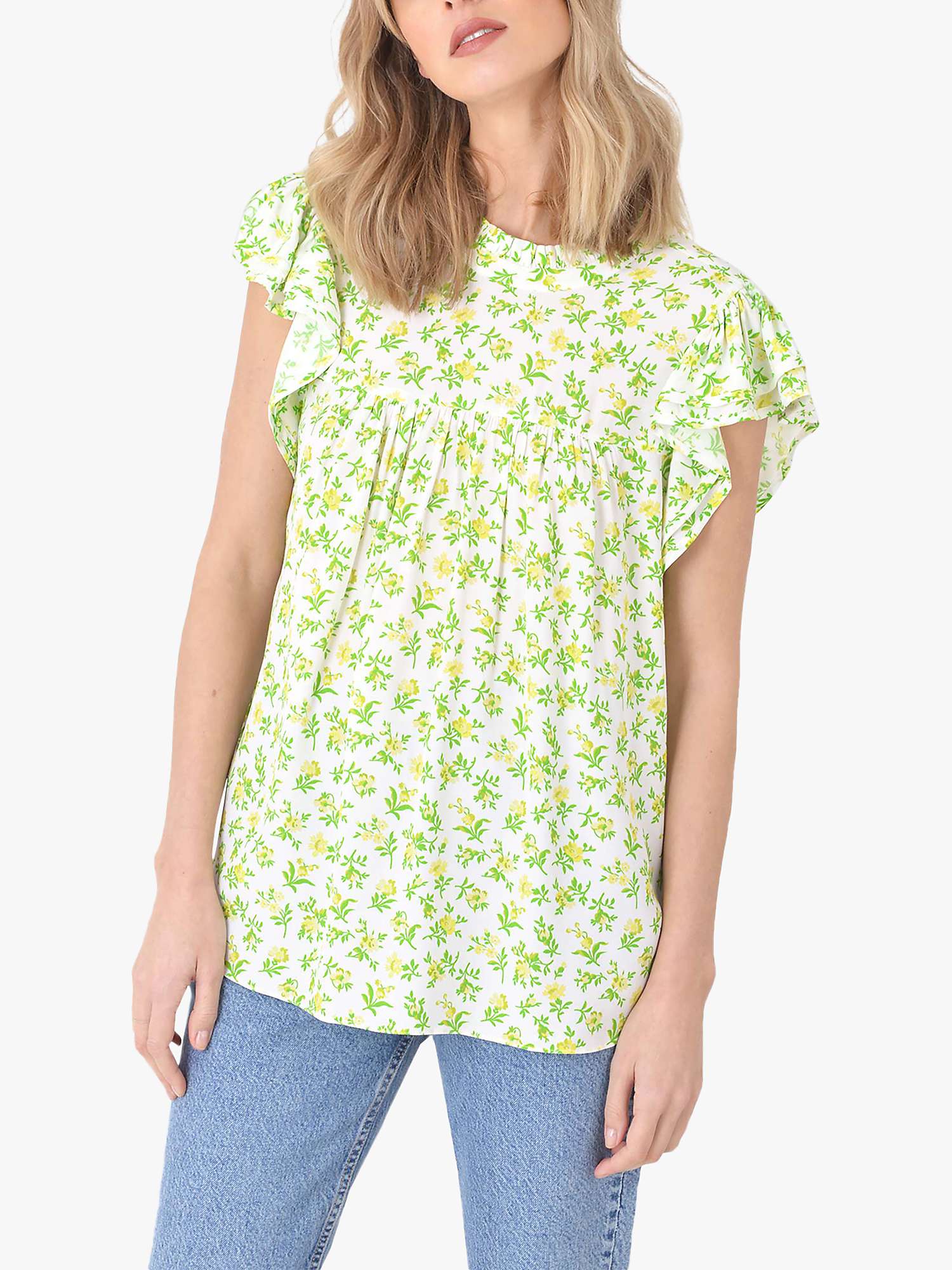 Buy Ro&Zo Floral Ruffle Sleeve Top, Yellow Online at johnlewis.com