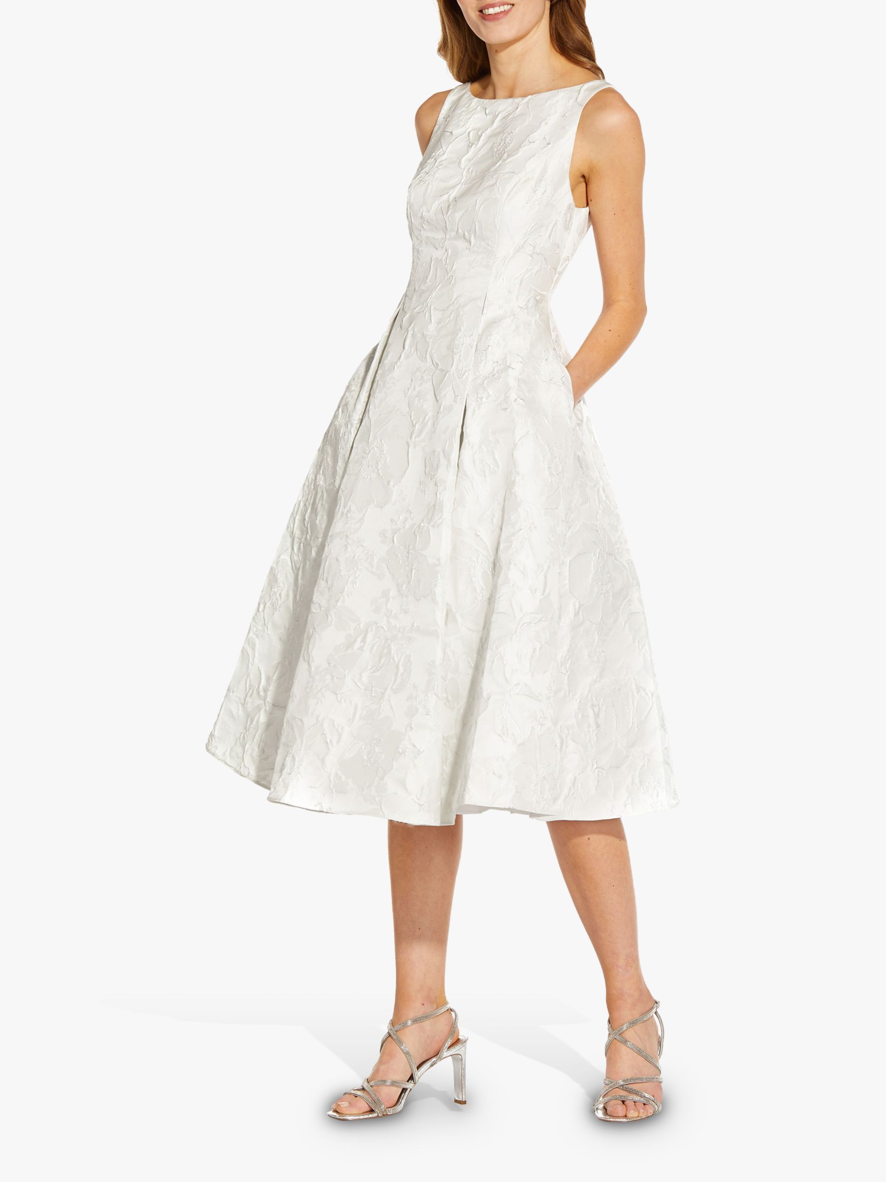 Adrianna Papell Floral Jacquard Midi Dress, Ivory at John Lewis & Partners