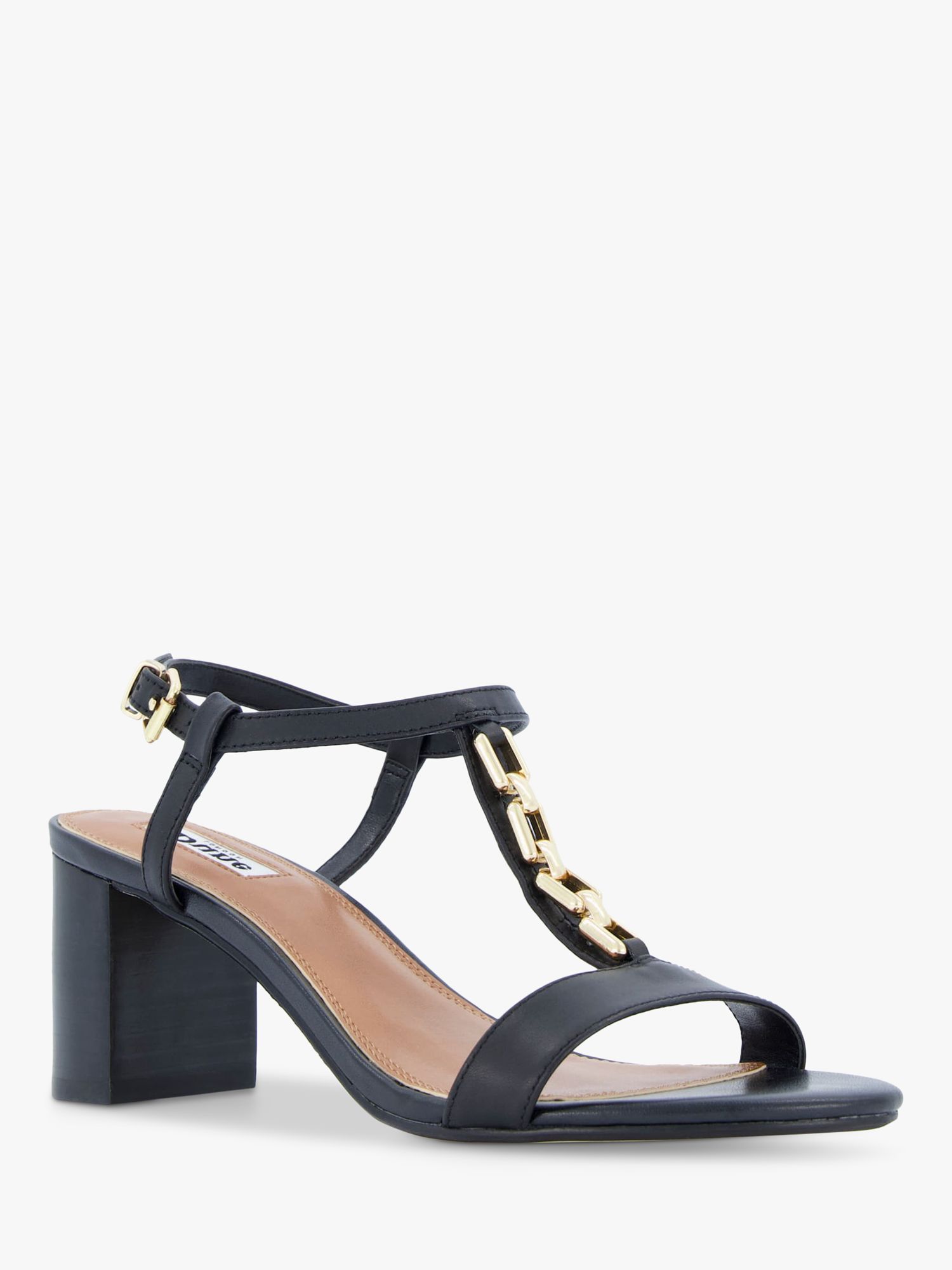 Buy Dune Just Leather Chain Detail Block Heel Sandals, White Online at johnlewis.com