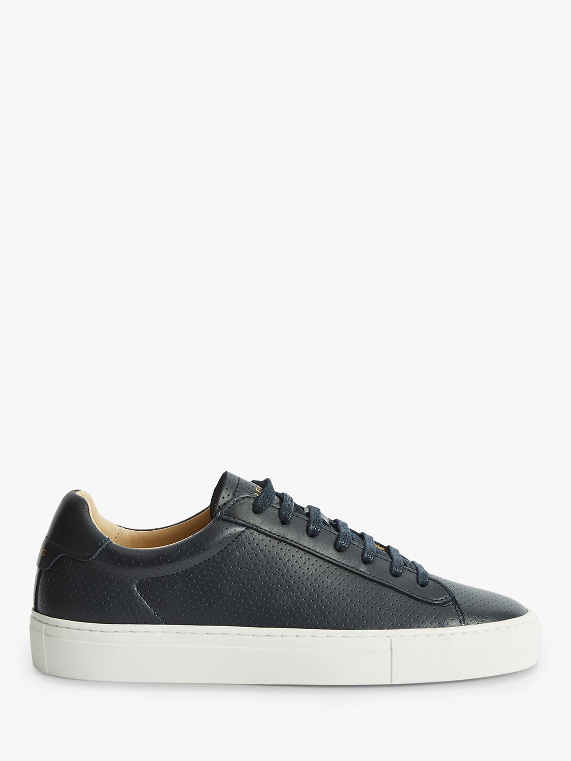 Reiss Finley Leather Perforated Trainers, Navy at John Lewis & Partners
