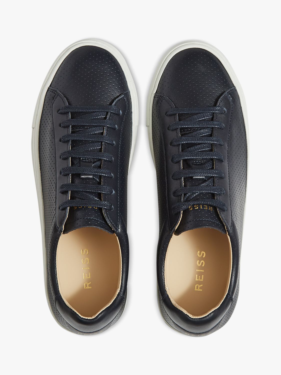 Reiss Finley Leather Perforated Trainers, Navy
