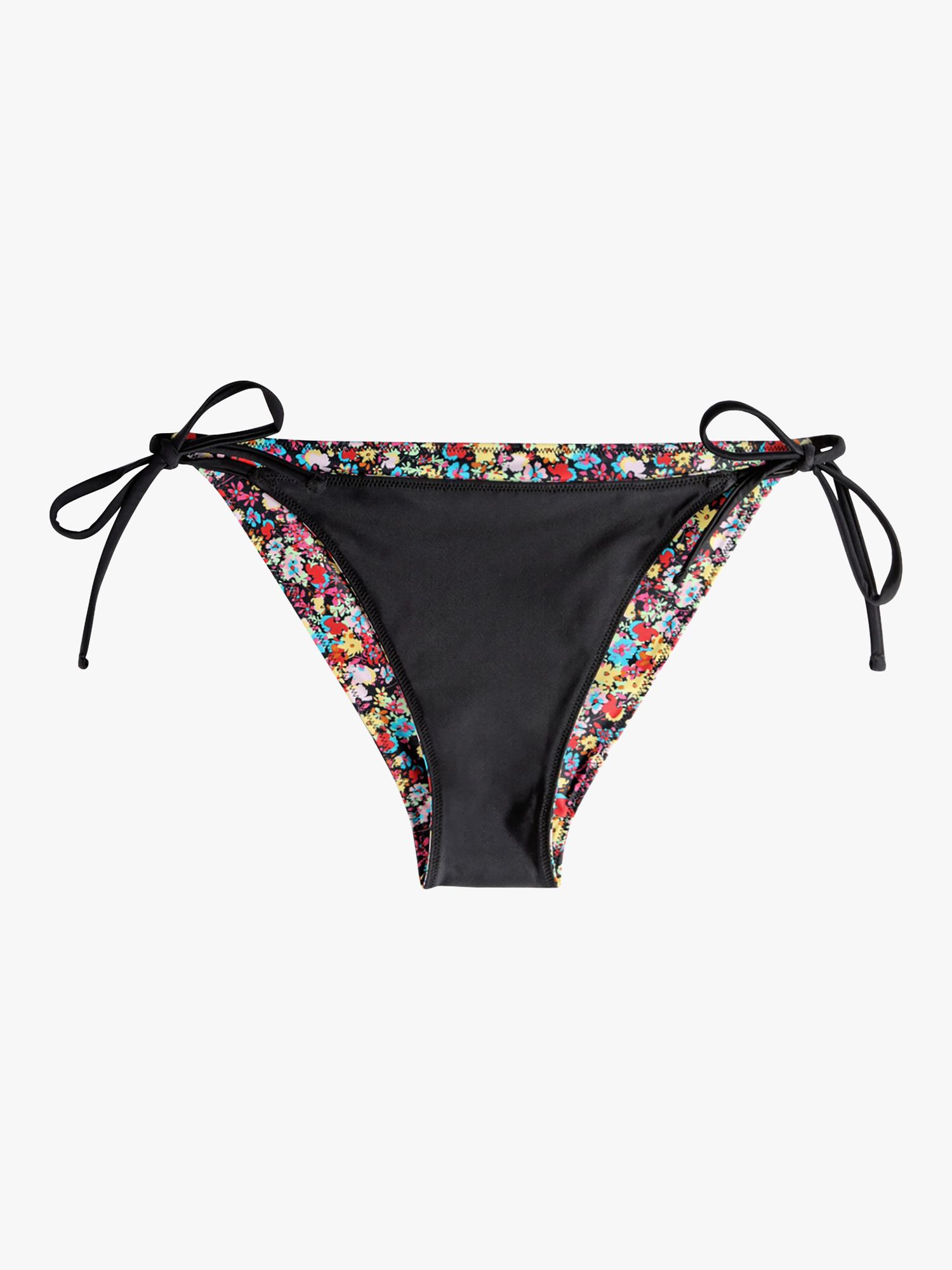 hush Floral Print Reversible Tie Side Bikini Bottoms, Black/Multi