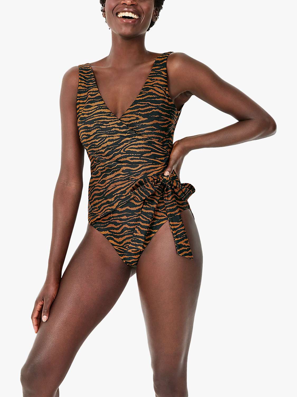 Buy hush Tiger Print Tie Front Swimsuit, Brown Online at johnlewis.com