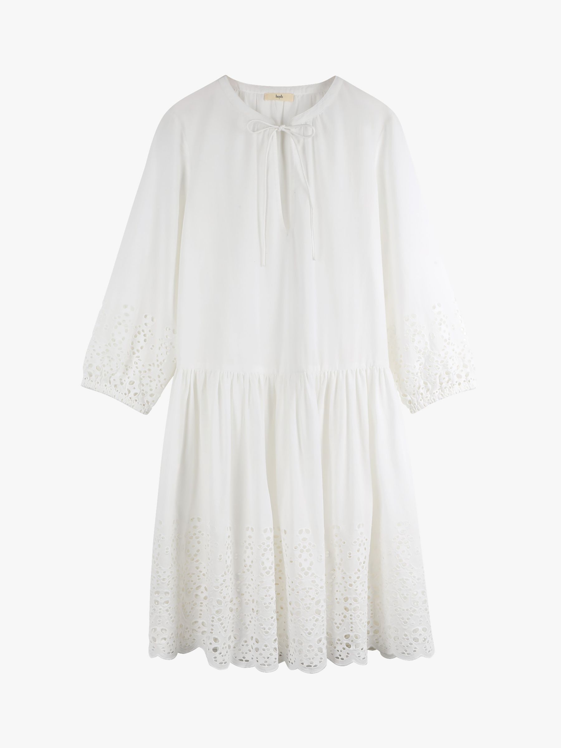 hush Cate Cotton Broderie Dress, White at John Lewis & Partners