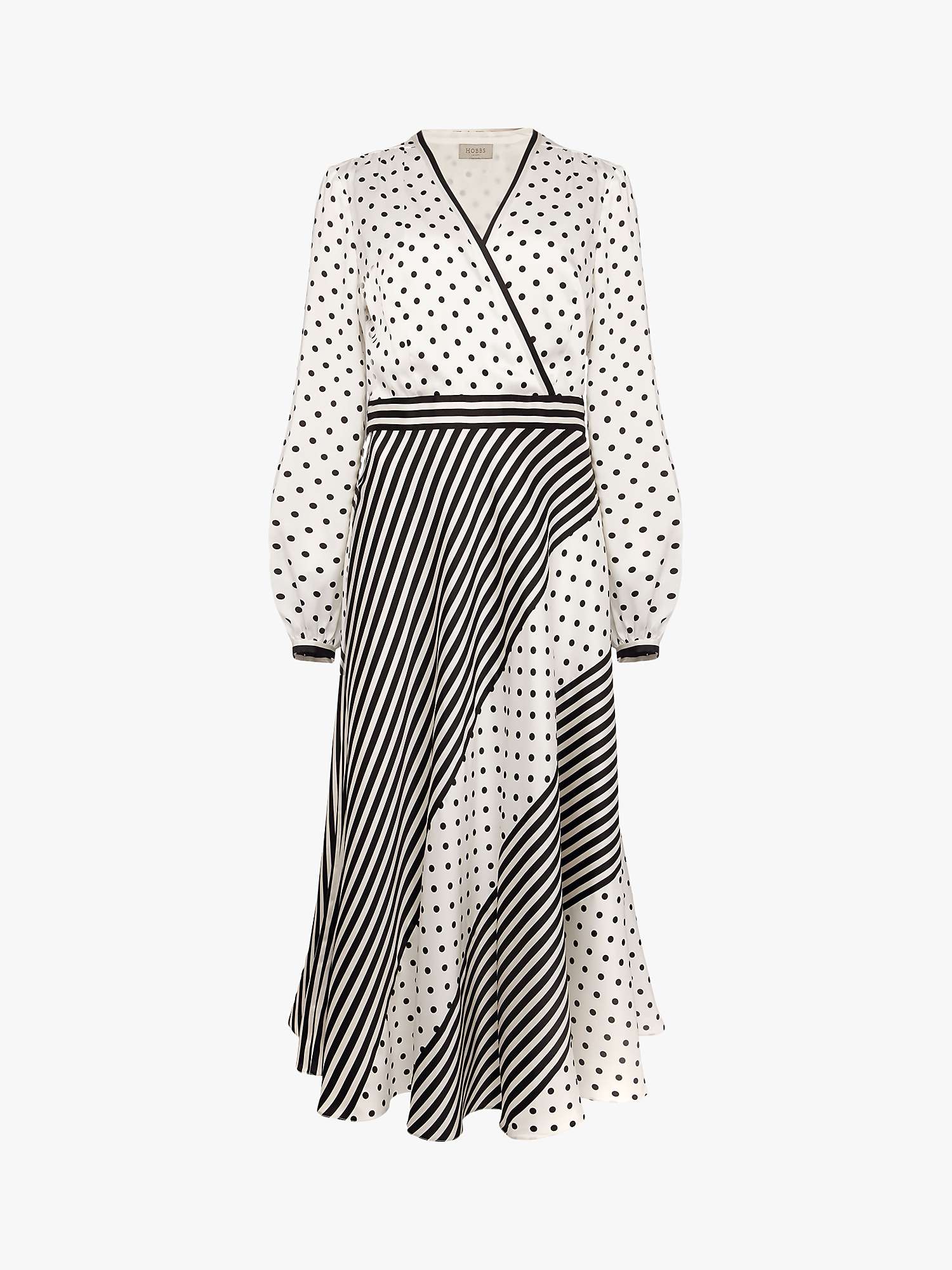 Hobbs Monochrome Spot Stripe Midi Dress, Ivory/Black at John Lewis ...