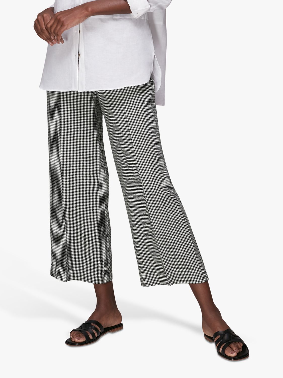 Womens Trousers Whistles Check Linen Cropped Trousers in Blue Slacks and Chinos Grey Slacks and Chinos Whistles Trousers 