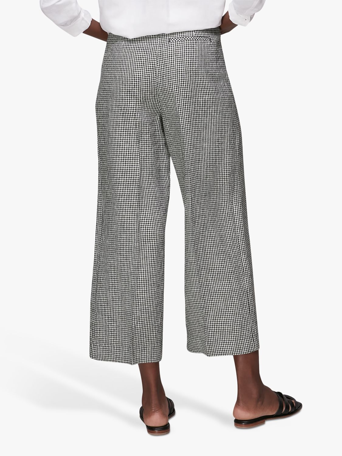 Whistles Checked Cropped Linen Trousers, Navy at John Lewis & Partners