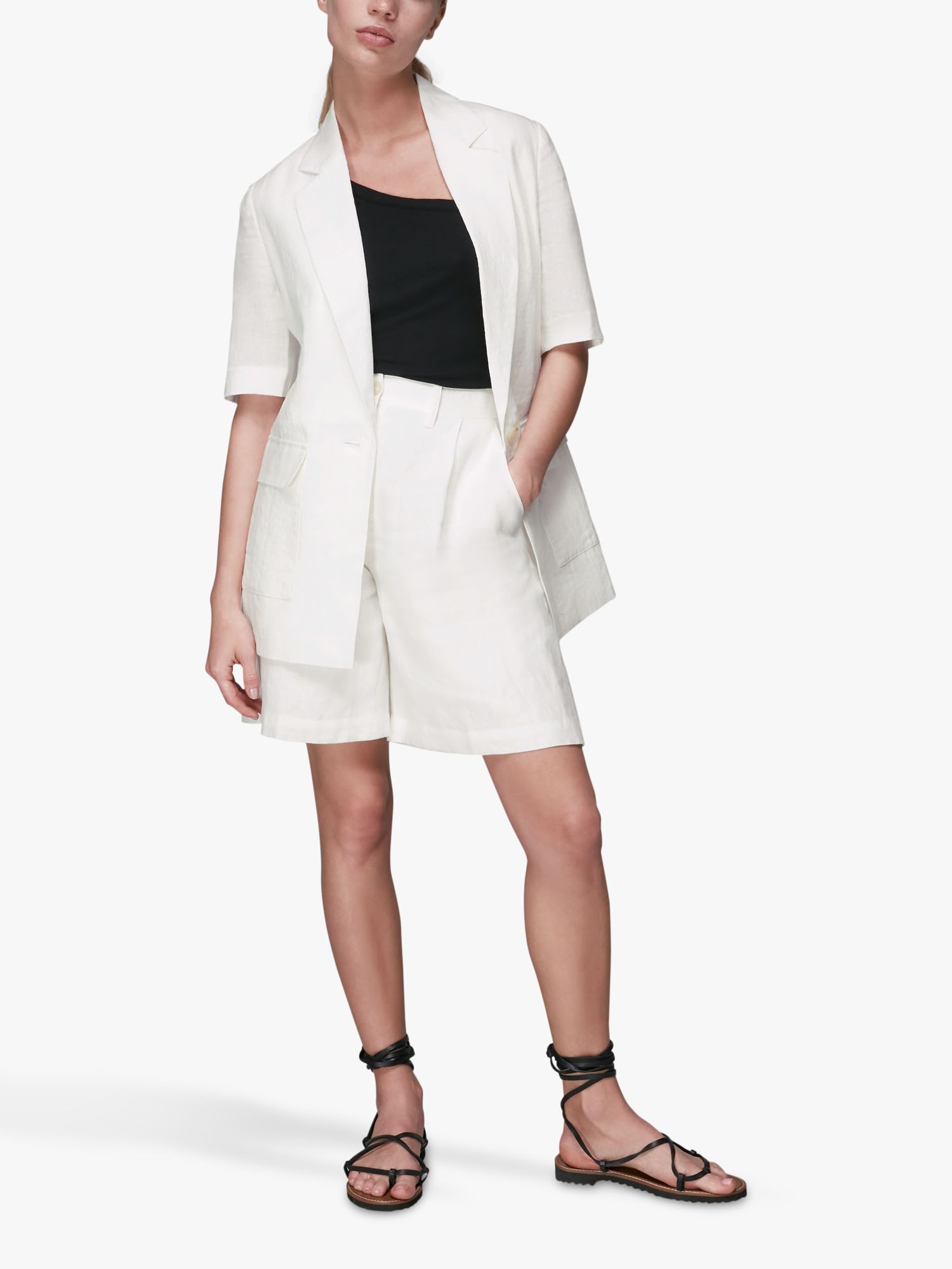 Whistles Short Sleeve Linen Jacket, White at John Lewis & Partners