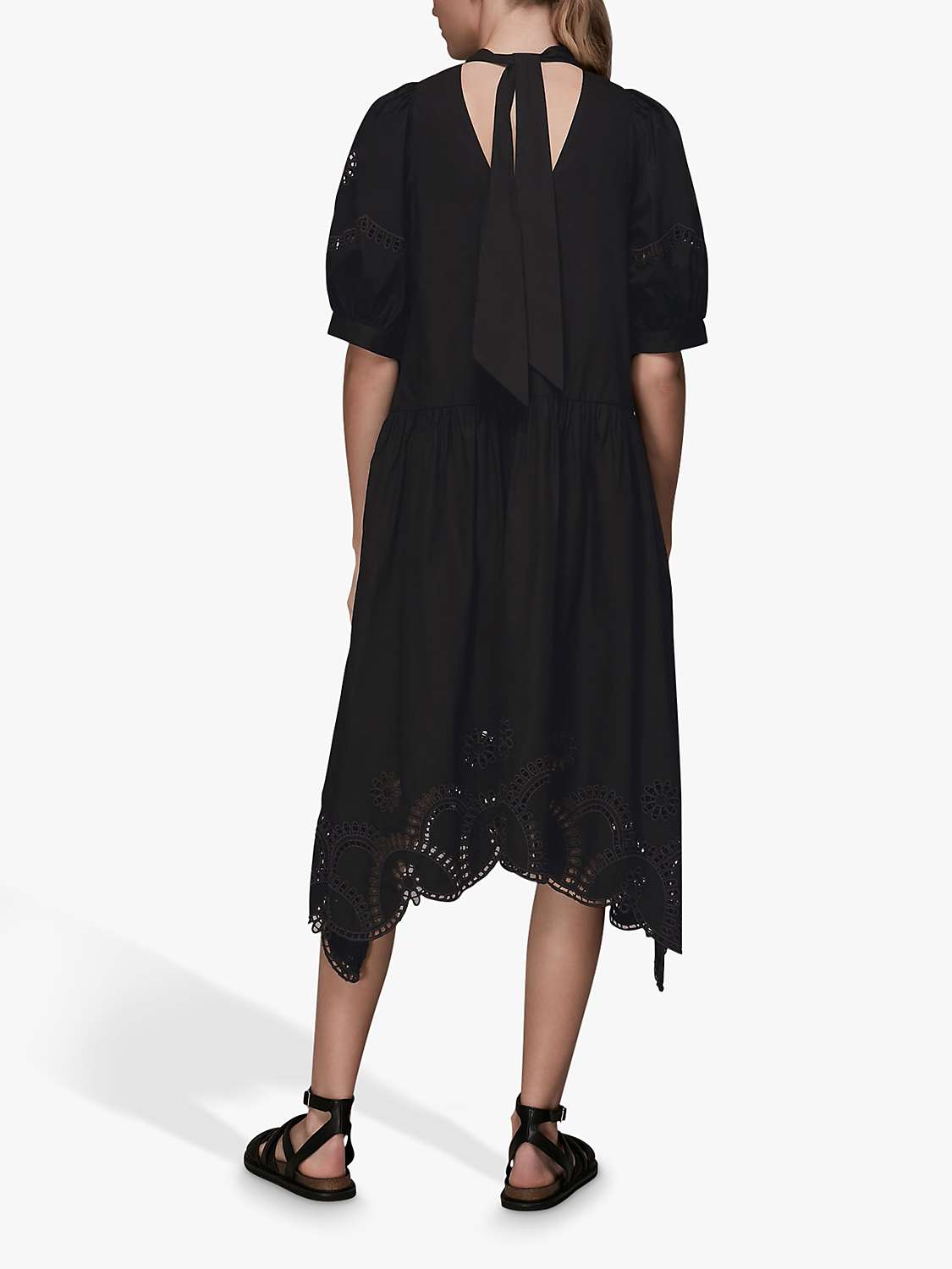 Whistles Broderie Cutwork Midi Dress, Black at John Lewis & Partners