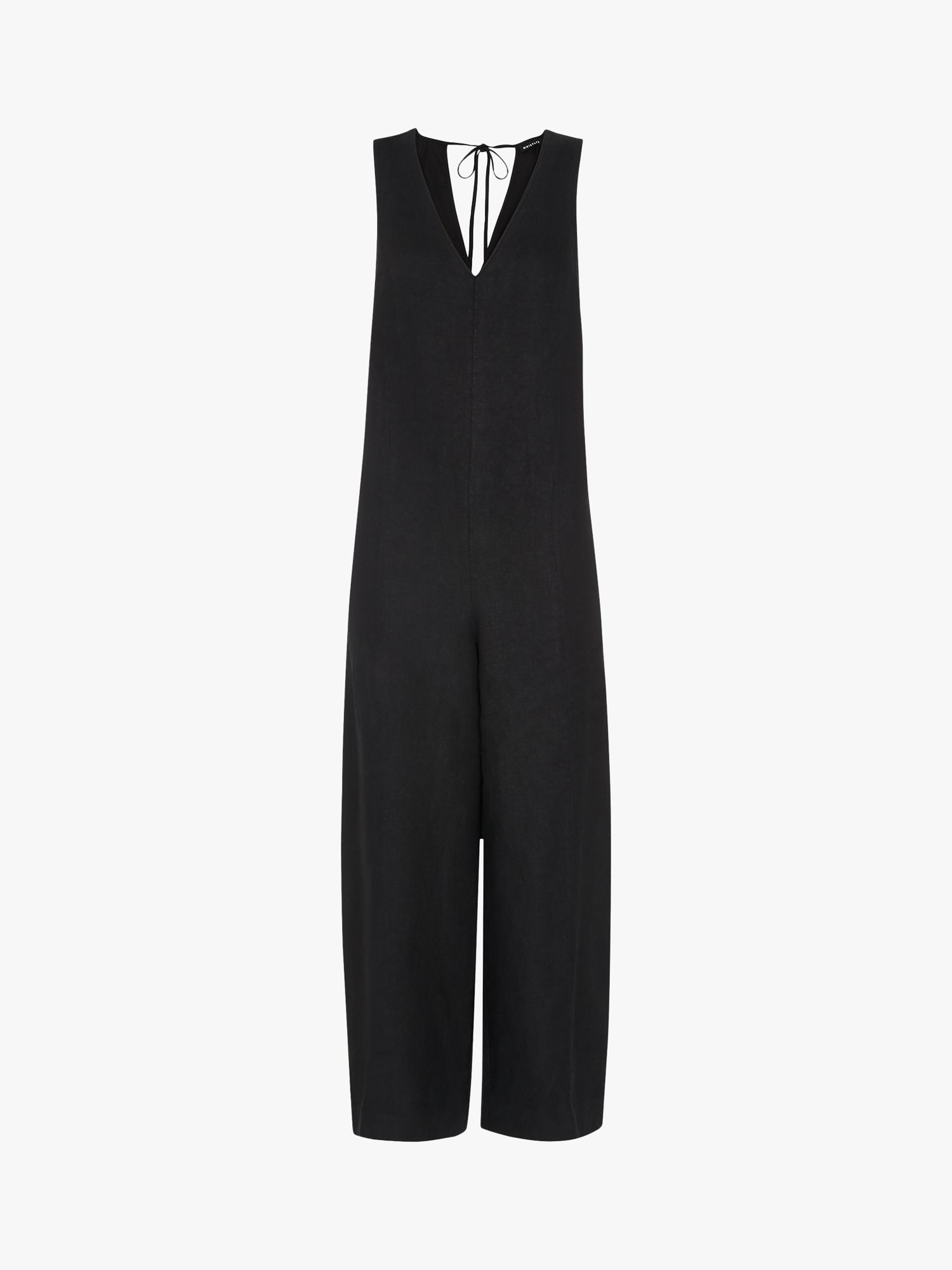 Whistles Linen V-Neck Jumpsuit, Black at John Lewis & Partners