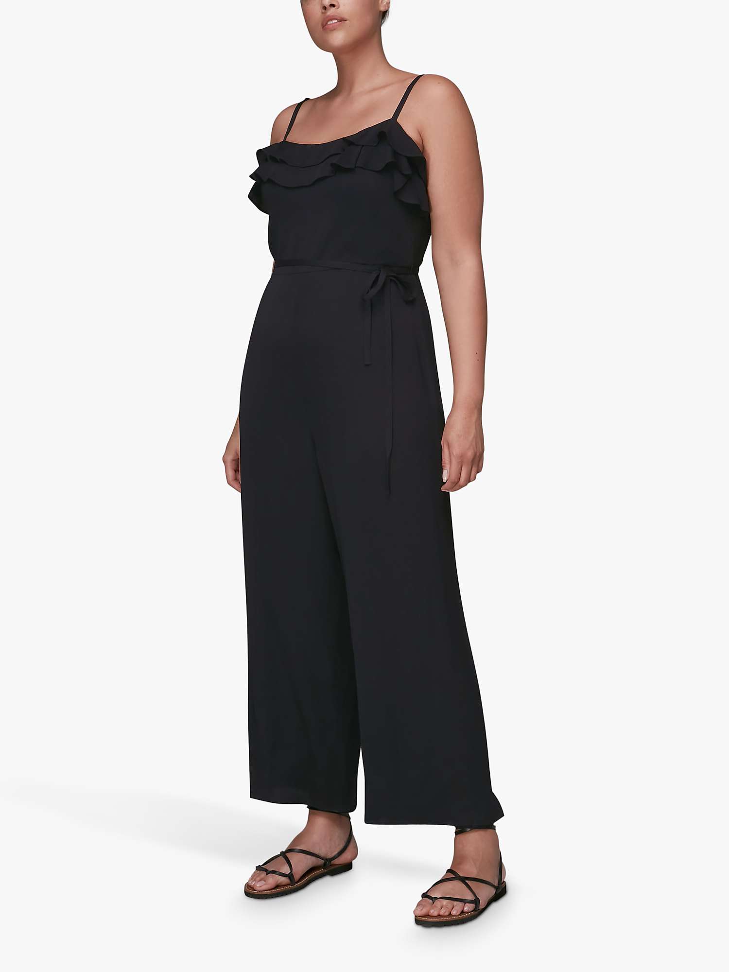 Buy Whistles Mia Frill Detail Jumpsuit, Black Online at johnlewis.com