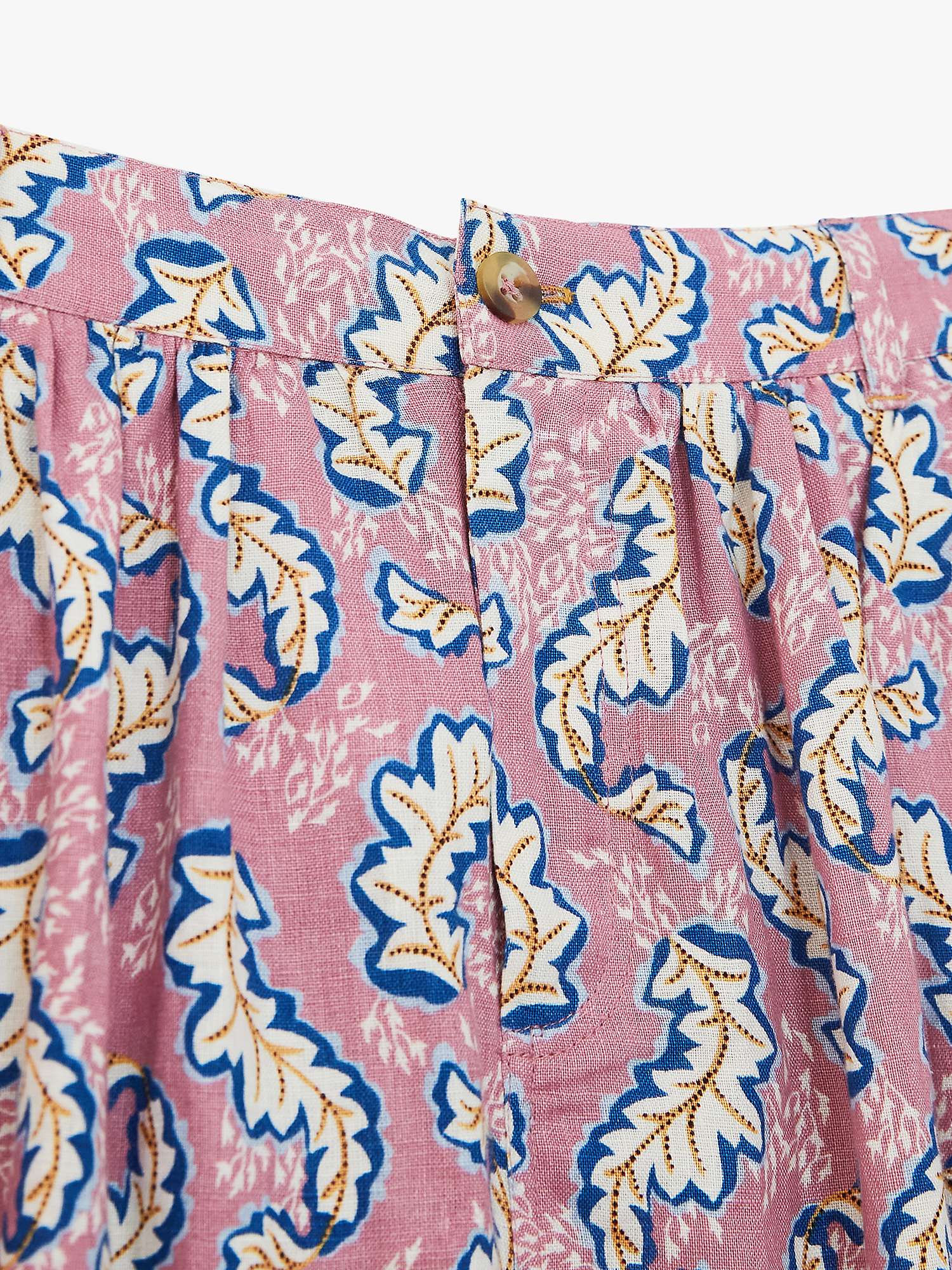 White Stuff Mia Leaf Print Linen Midi Skirt, Pink at John Lewis & Partners