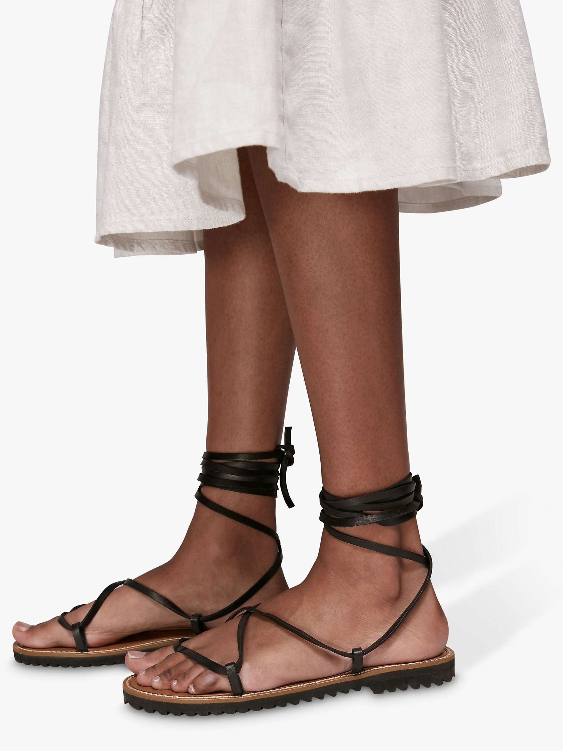 Buy Whistles Willow Leather Strappy Tie Sandals, Black Online at johnlewis.com