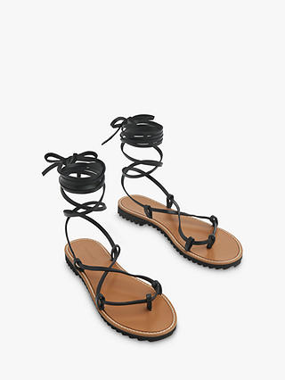 Whistles Willow Leather Strappy Tie Sandals, Black