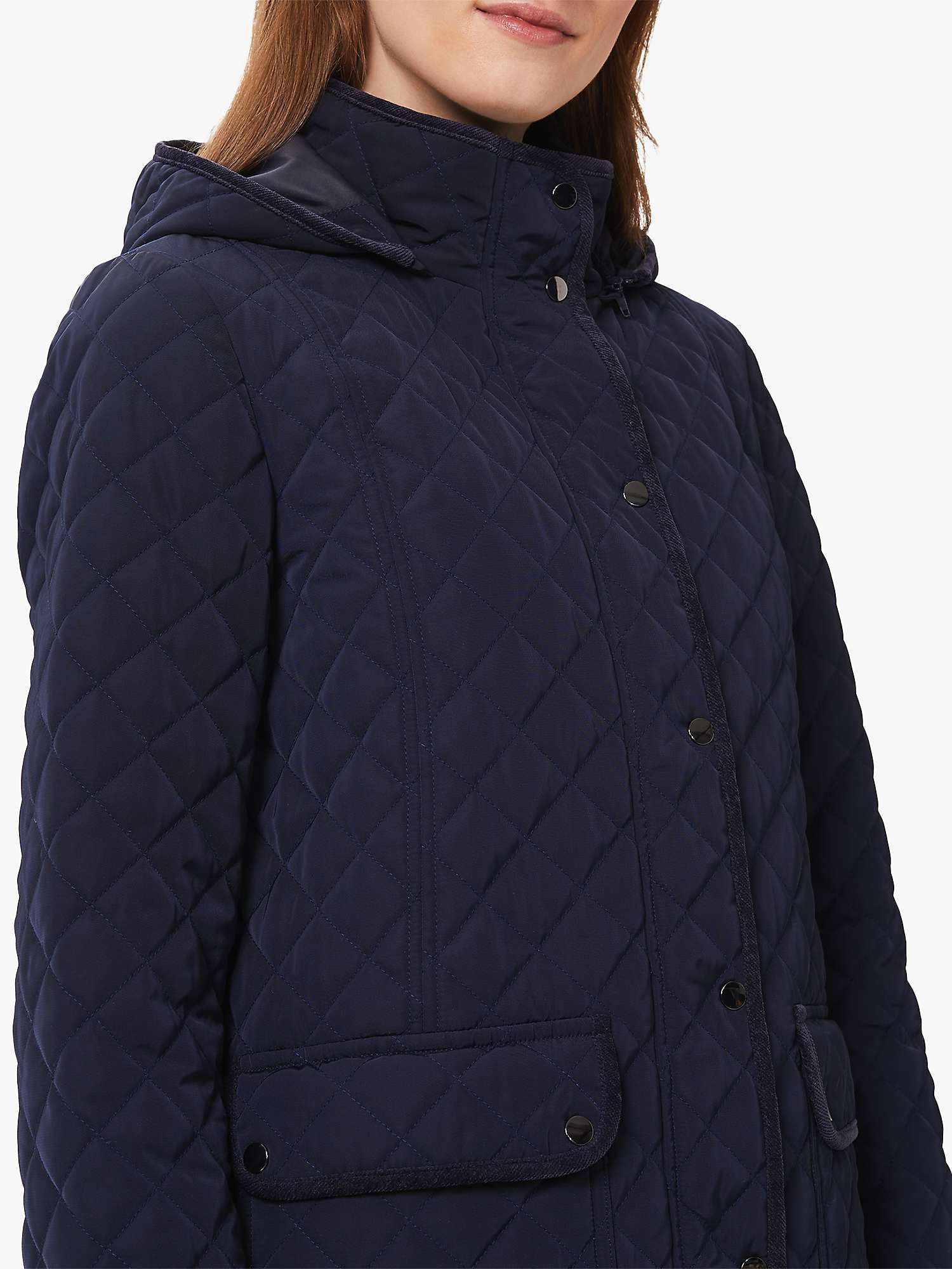 Hobbs Hooded Quilted Coat, Navy at John Lewis & Partners