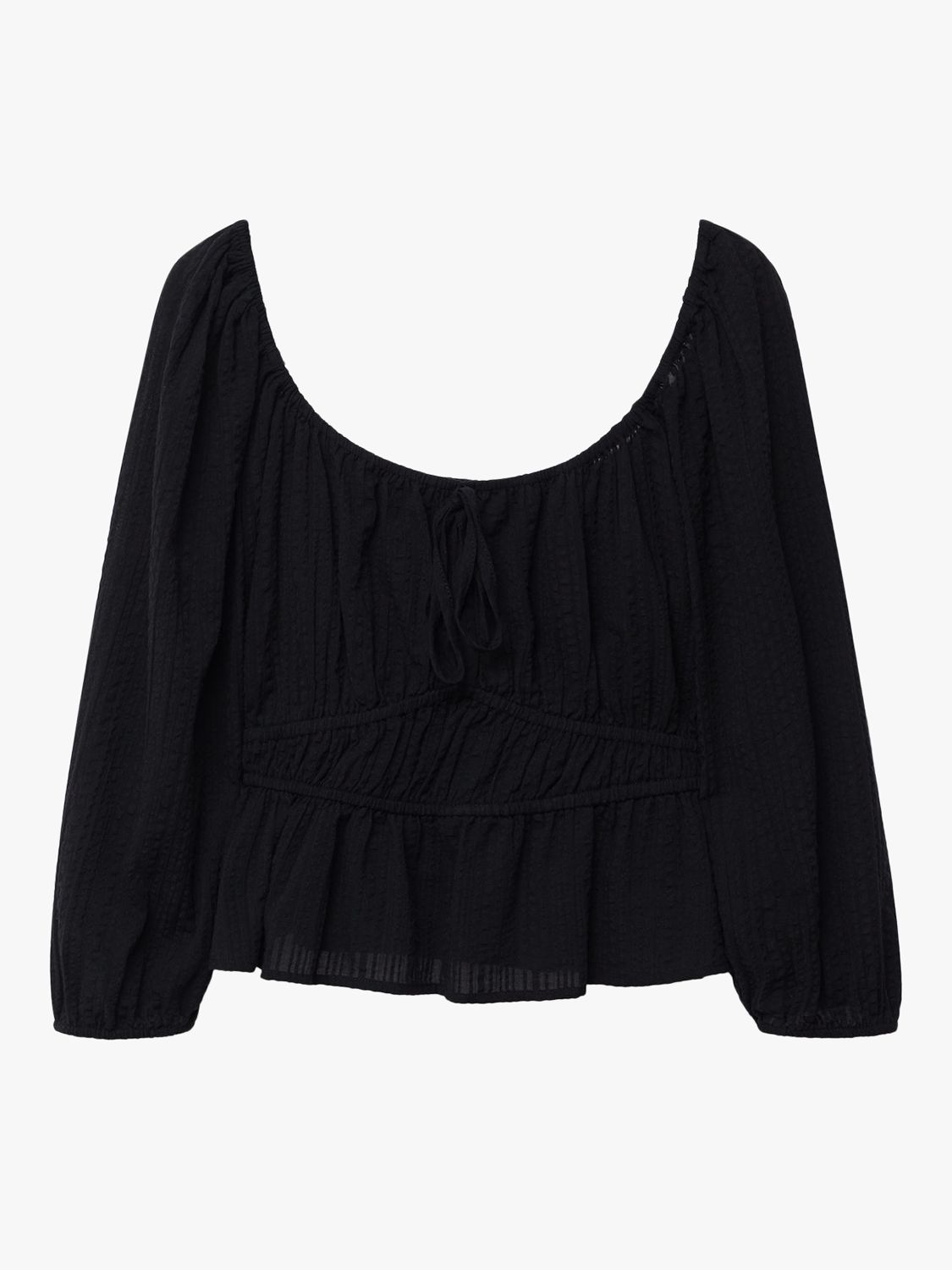 Mango Gathered Off-Shoulder Cotton Blouse, Black at John Lewis & Partners