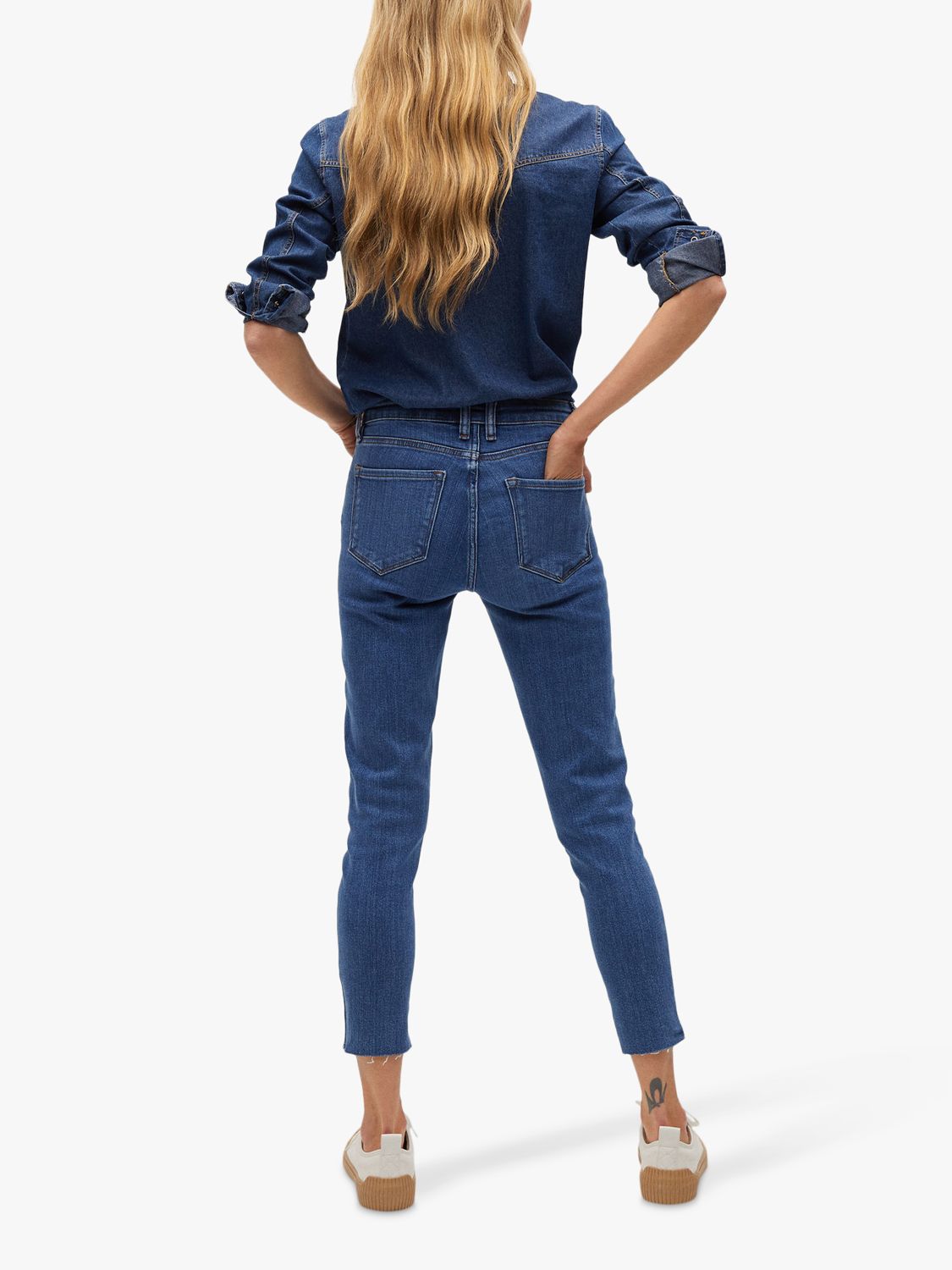 Mango Isa Cropped Skinny Jeans, Mid Blue at John Lewis & Partners