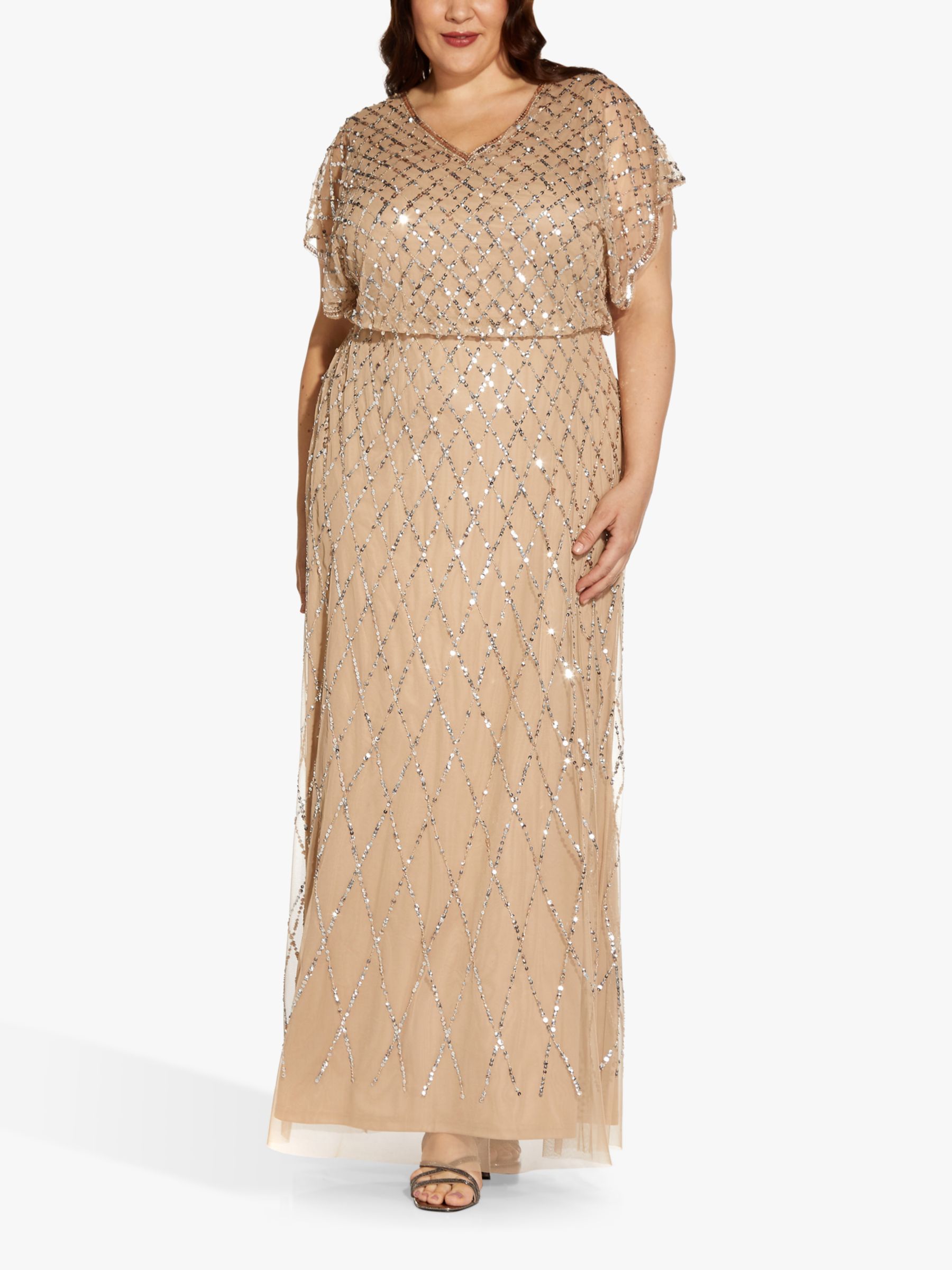 Beaded Maxi Dress, Champagne/Silver