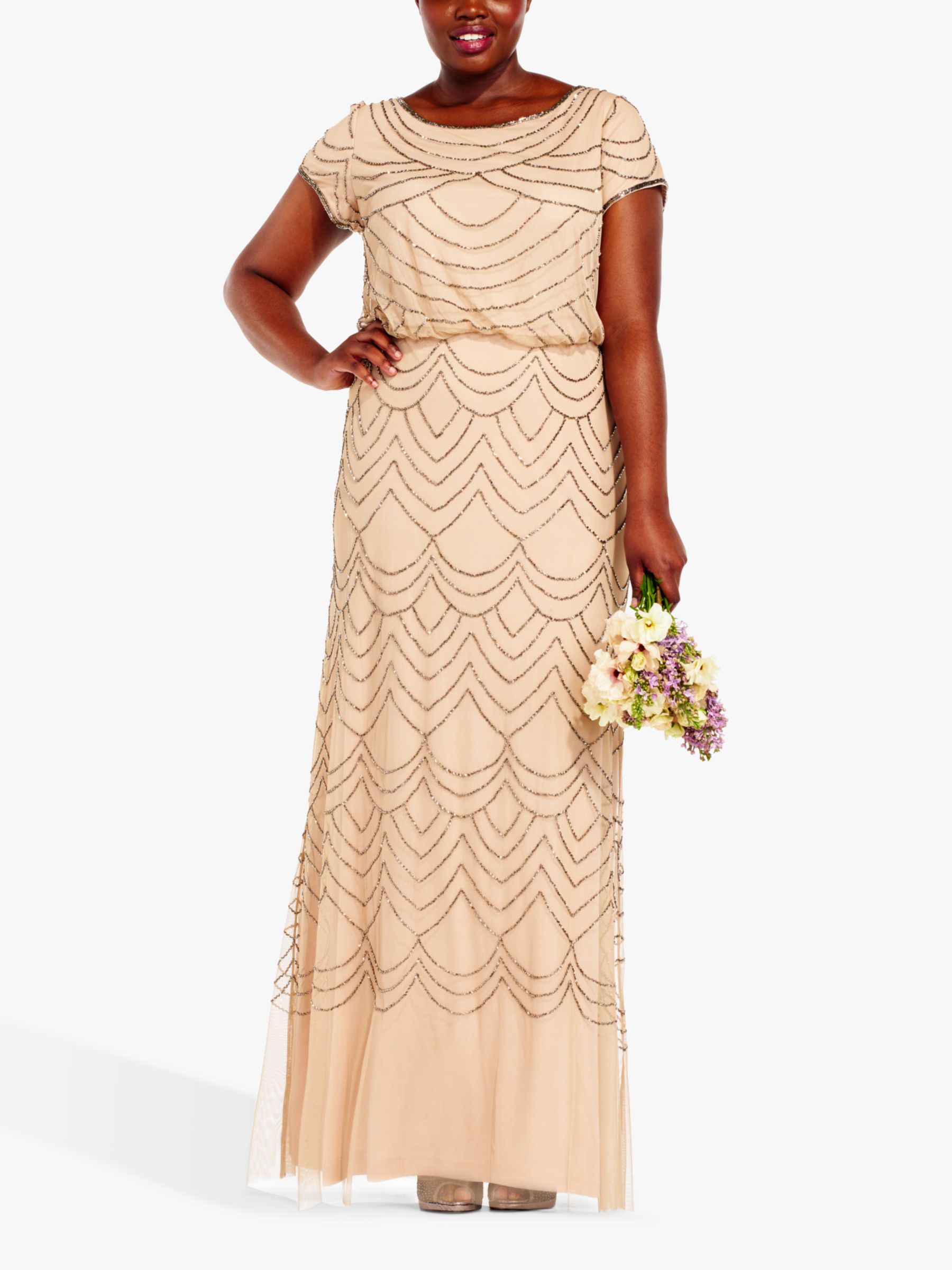 generelt Harden tæerne Adrianna Papell Plus Size Beaded Blouson Maxi Gown, Pink/Taupe at John  Lewis & Partners