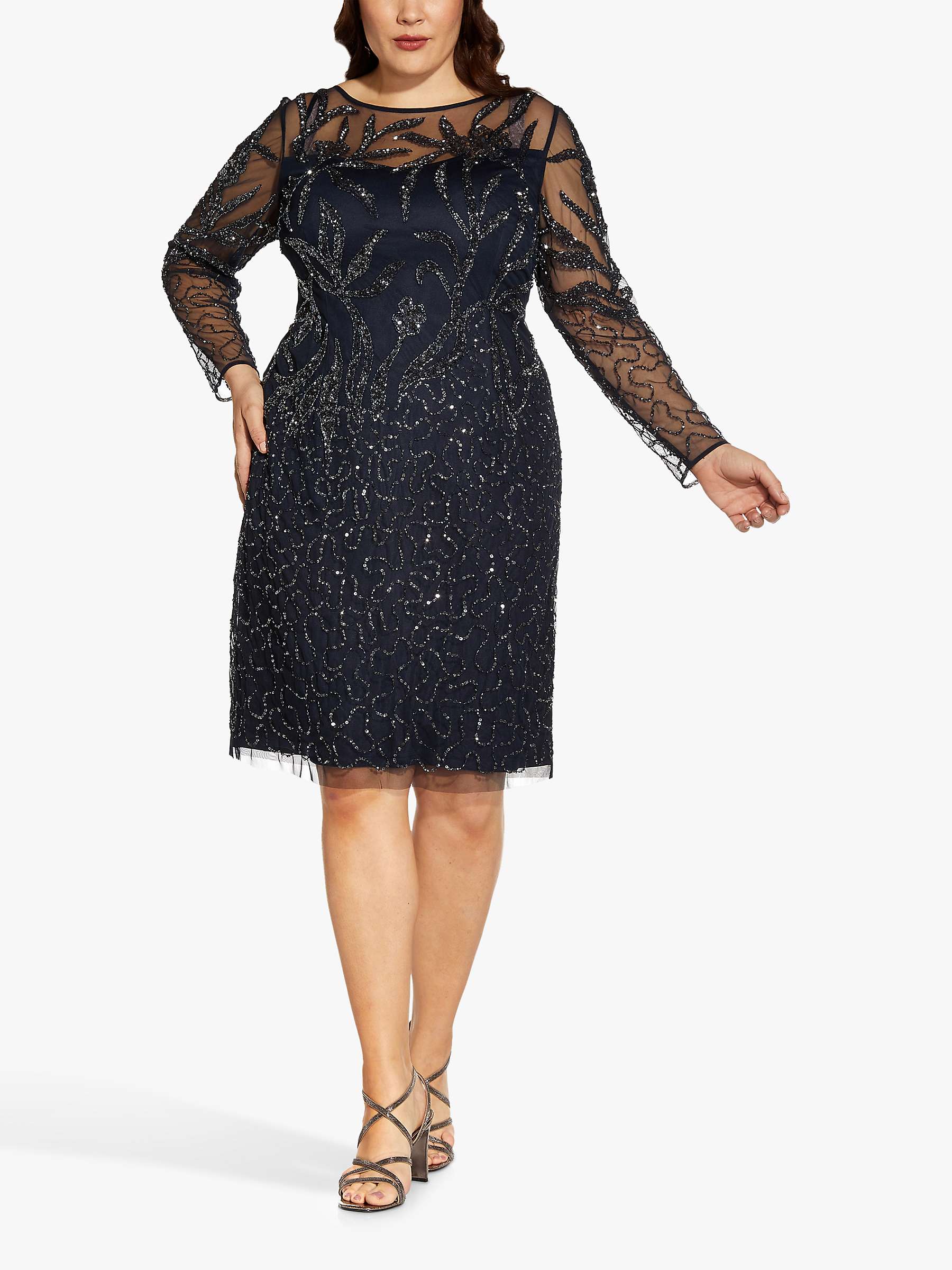 Adrianna Papell Plus Size Embellished Cocktail Dress, Midnight at John ...