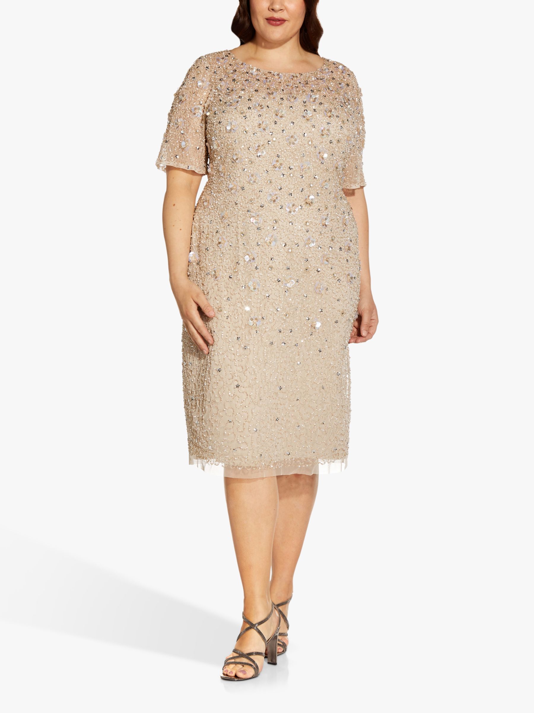 Adrianna Papell Plus Size Floral Sequin Cocktail Dress, Biscotti at ...