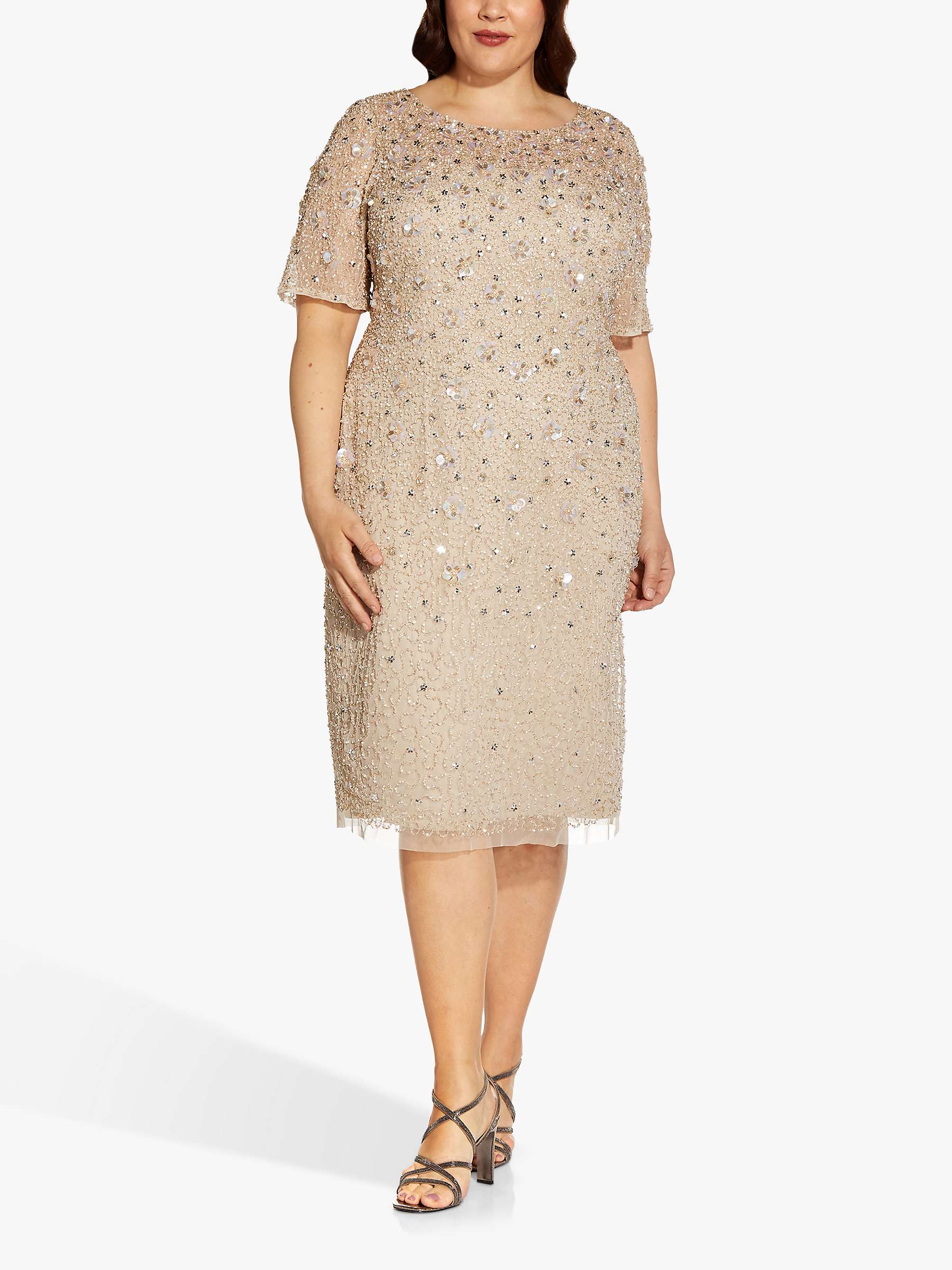 Adrianna Papell Plus Size Floral Sequin Cocktail Dress, Biscotti at