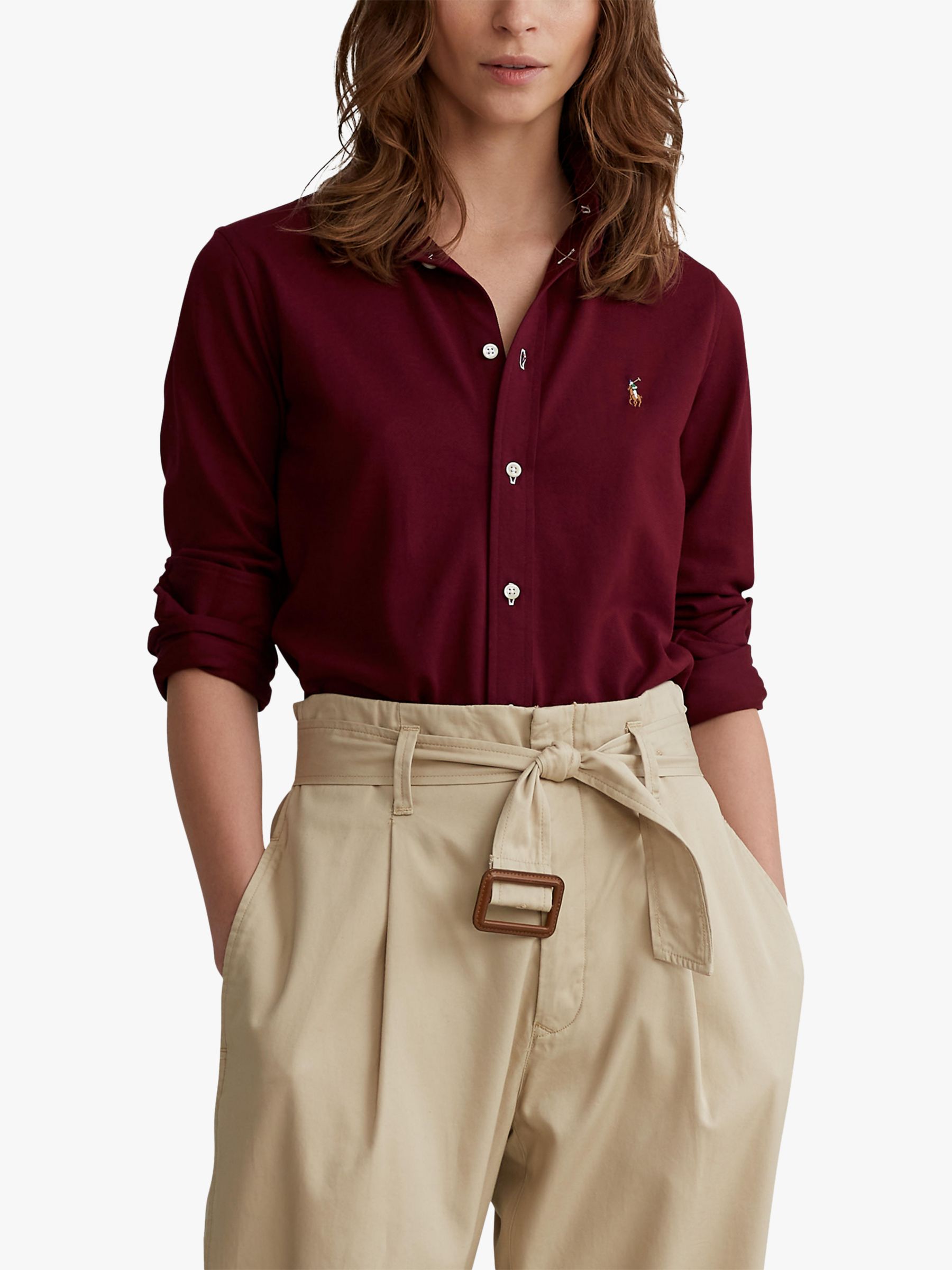 Polo Ralph Lauren Heidi Knit Cotton Oxford Shirt, Monarch Red, XXL