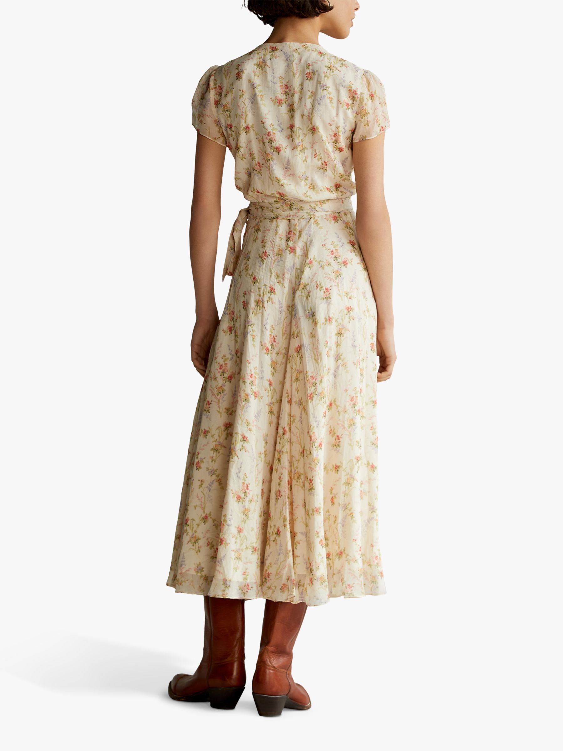 Polo Ralph Lauren Isbela Floral Crinkle Wrap Dress, Watercolour