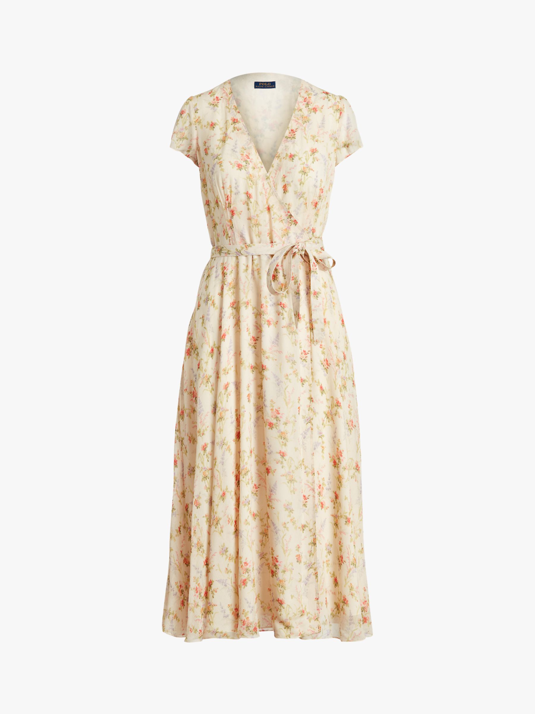 Polo Ralph Lauren Isbela Floral Crinkle Wrap Dress, Watercolour