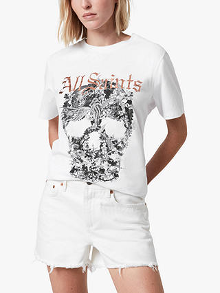 AllSaints Skull Cotton Boyfriend T-Shirt, White