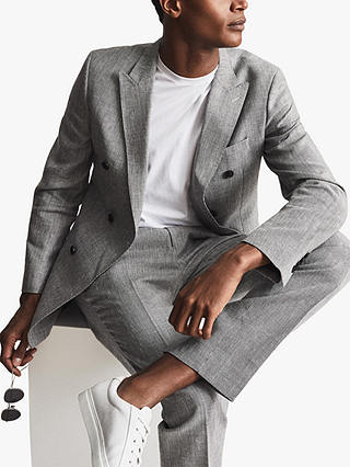 Reiss Cab Puppytooth Linen Wool Blend Suit Jacket, Grey