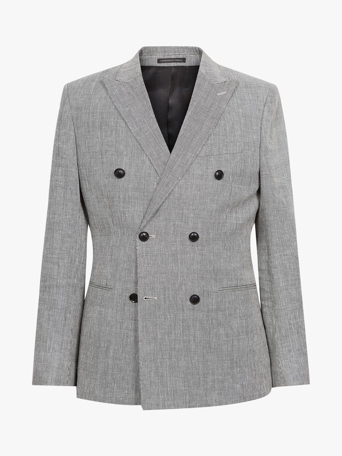 Reiss Cab Puppytooth Linen Wool Blend Suit Jacket, Grey at John Lewis ...