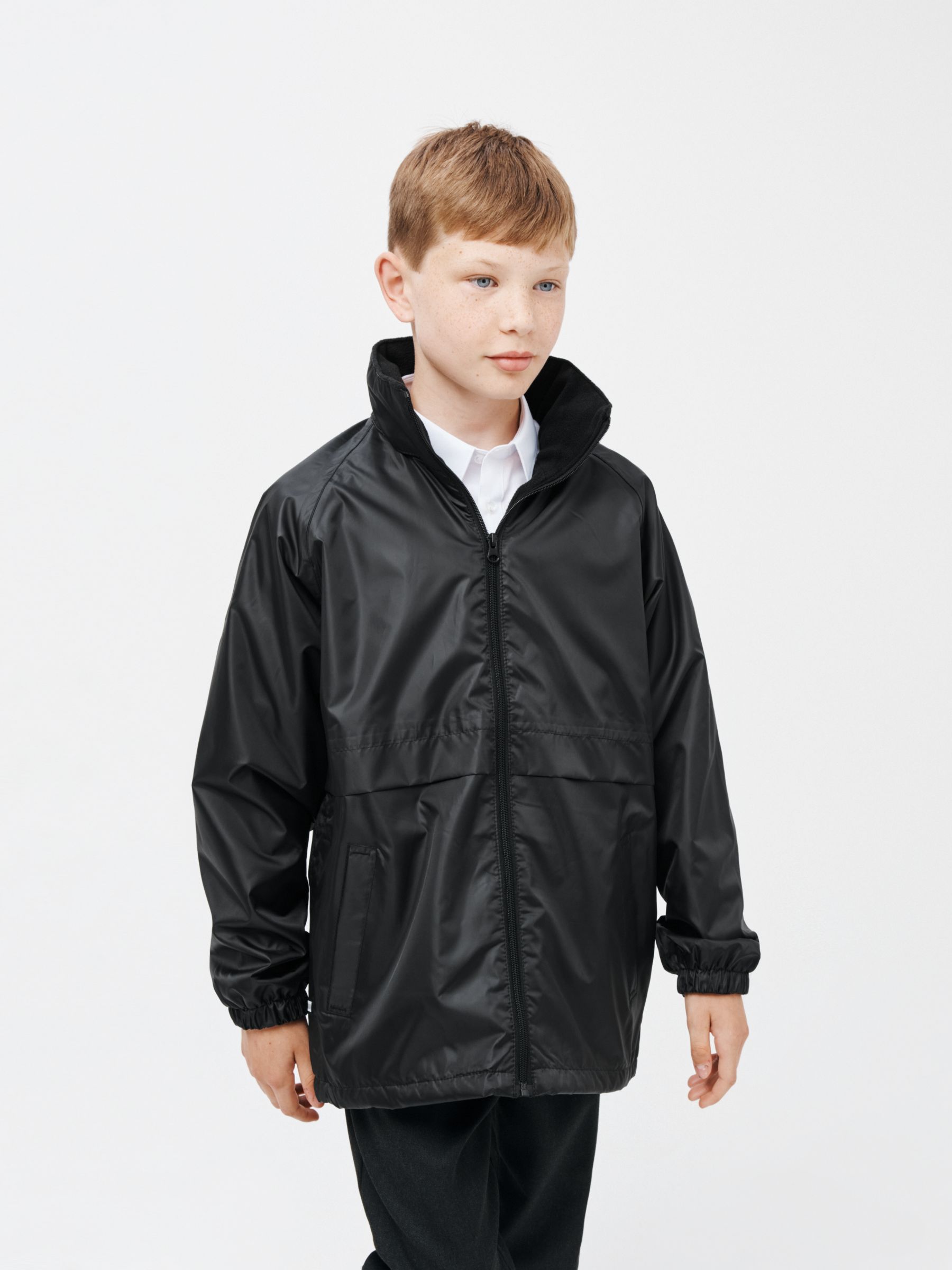 School Microfleece Lined Windproof Waterproof Jacket, Black, 5-6 years