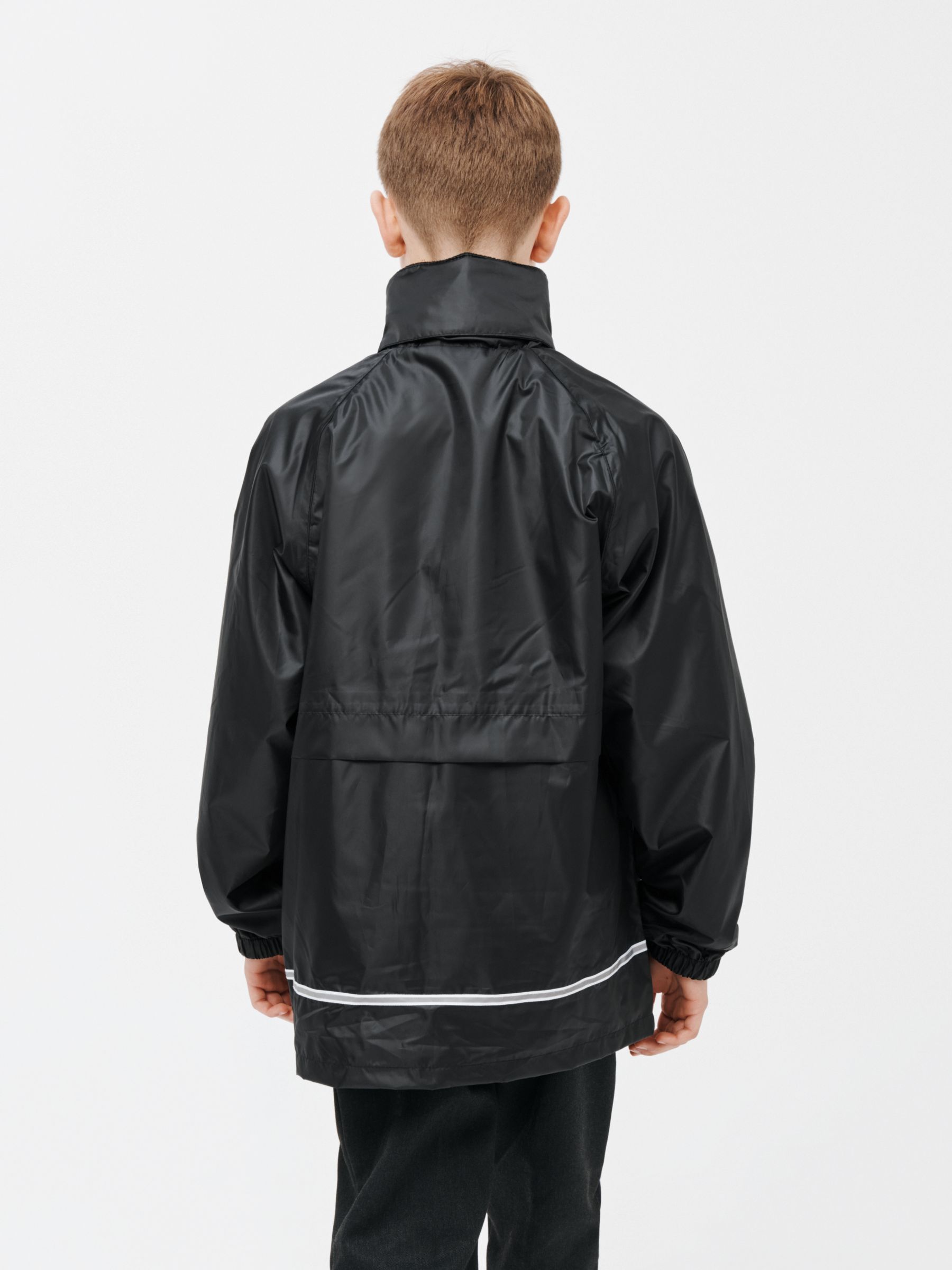 School Microfleece Lined Windproof Waterproof Jacket, Black, 5-6 years