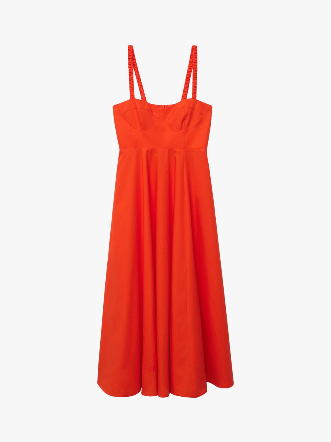 Mango Ruched Strap Cotton Midi Dress, Red