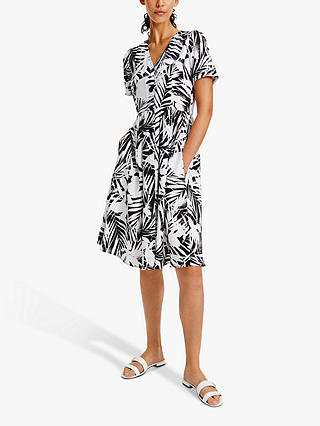Tommy Hilfiger Fit and Flare Floral Print Midi Dress, Monochrome