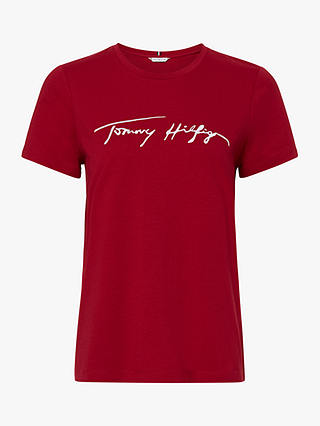 Tommy Hilfiger Regular Fit Script Logo Tee, Raspberry Juice