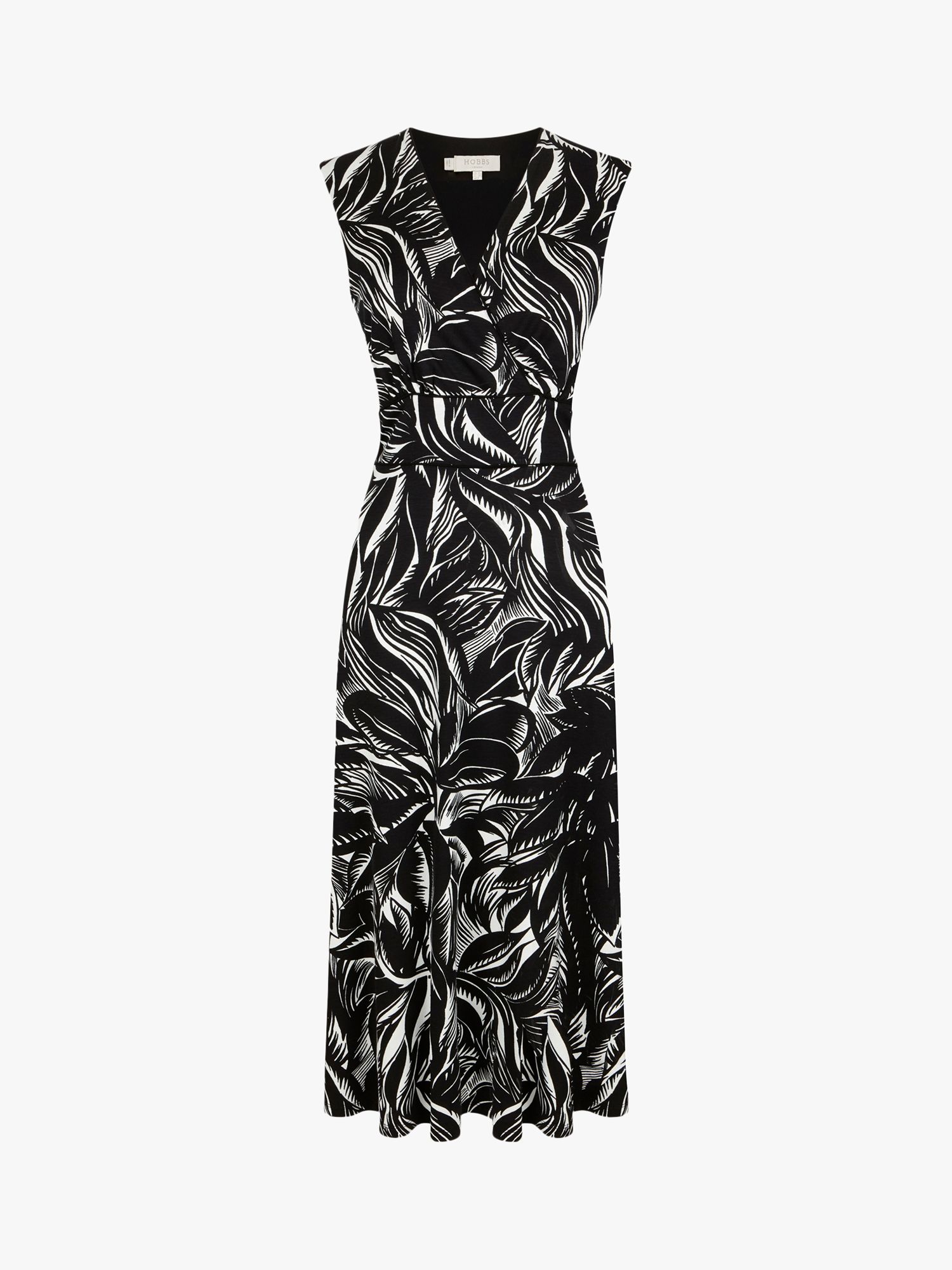 Hobbs Monochrome Print Midi Dress, Black/Ivory