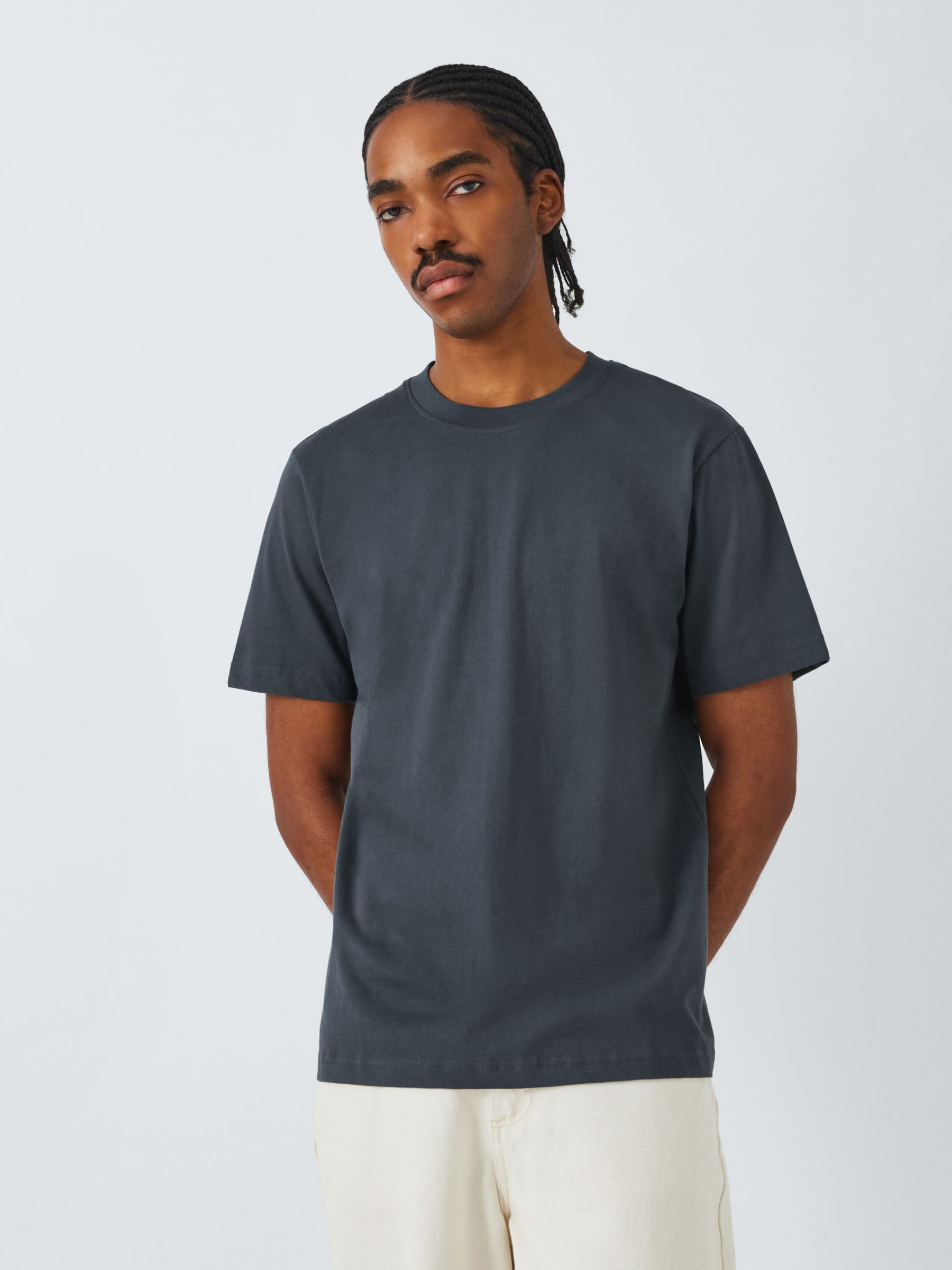 John Lewis ANYDAY Cotton Crew Neck T-Shirt, Midnight Grey, S