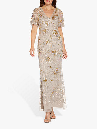 Adrianna Papell Beaded Flutter Maxi Dress, Marble