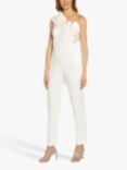 Adrianna Papell Ruffle One Shoulder Crepe Jumpsuit, Ivory