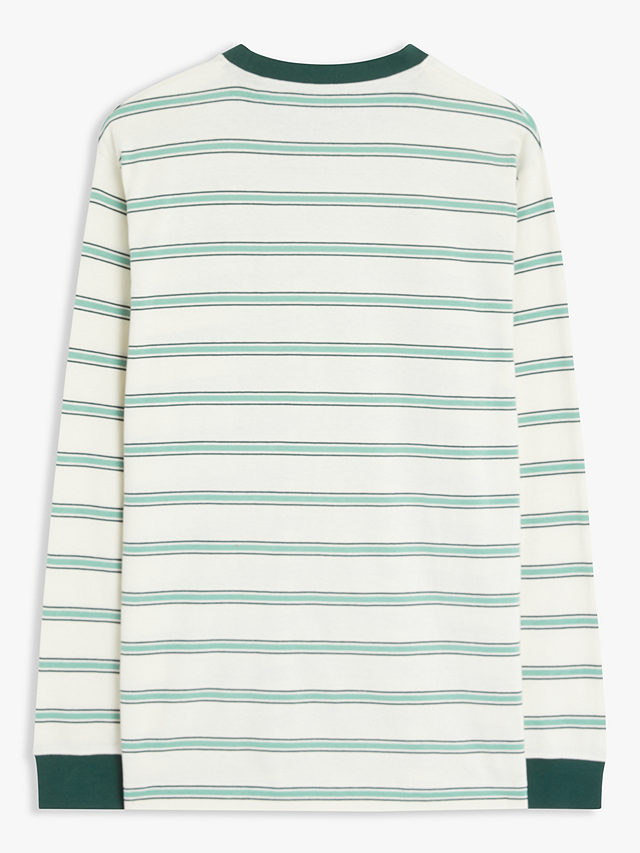 ANYDAY John Lewis & Partners Striped Cotton Long Sleeve Crew Neck T-Shirt, Ecru/Ocean Green, M