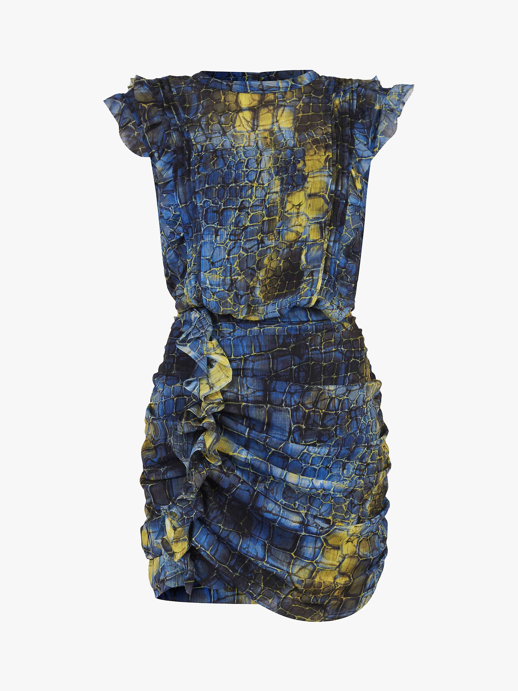 AllSaints Hali Mirus Abstract Snake Print Ruffle Dress, Deep Blue at ...