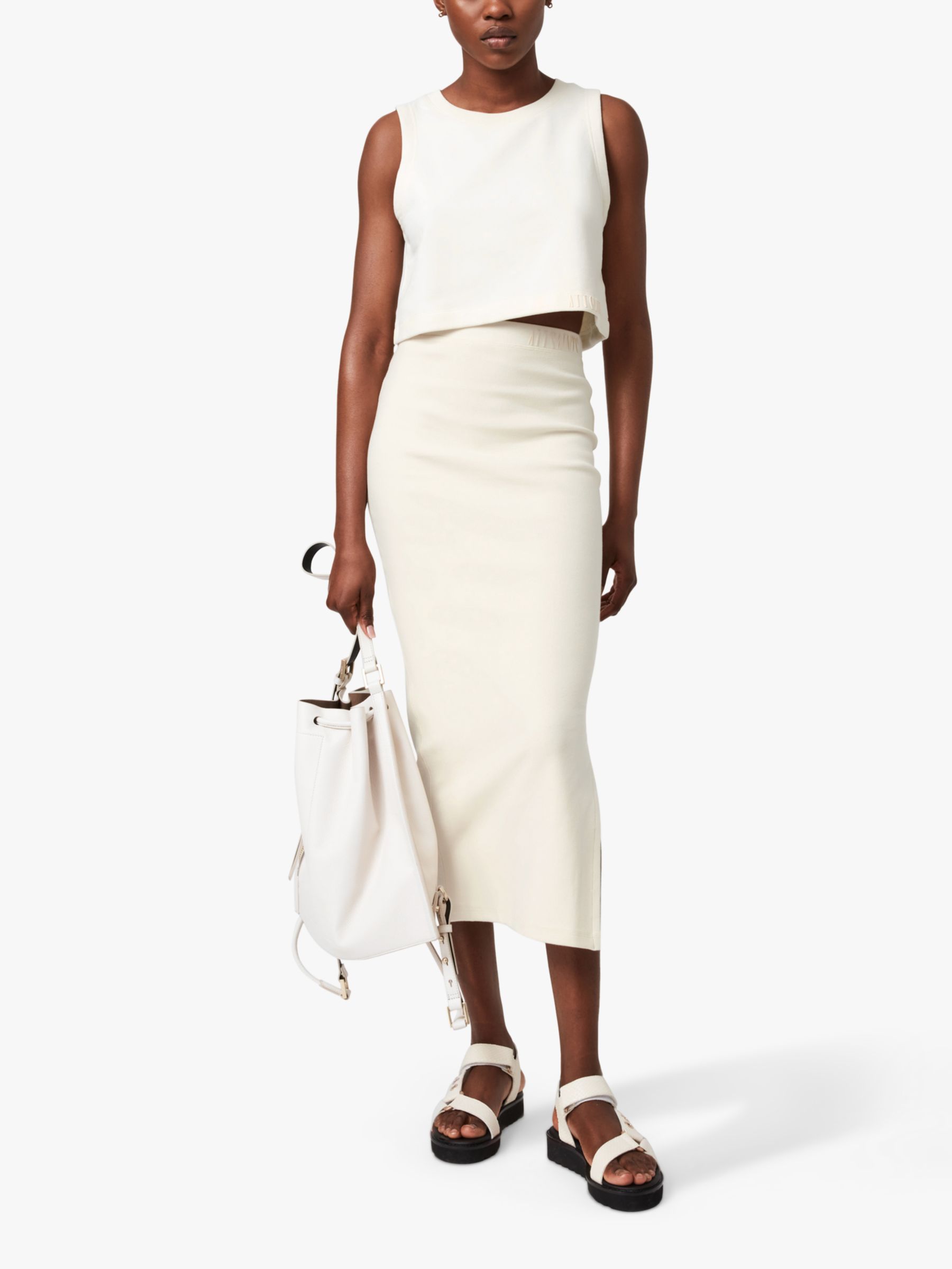 AllSaints Jamie Bodycon Midi Skirt, Linnet White at John Lewis & Partners