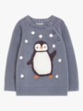 John Lewis & Partners Baby Penguin Pom Pom Knit Jumper, Dark Blue