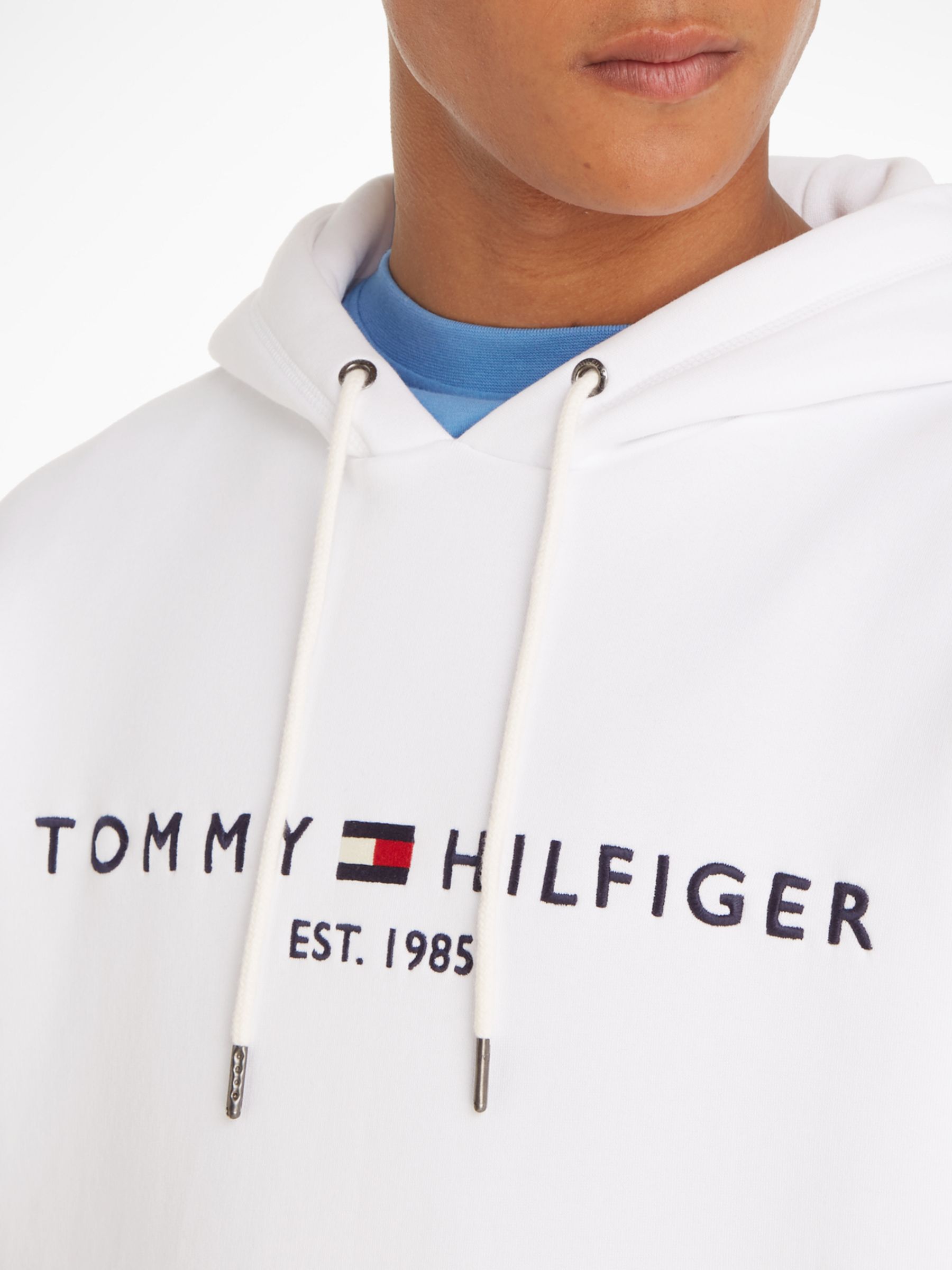 Tommy Hilfiger Logo Hoodie, White at John Lewis & Partners
